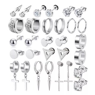 Foto 1 | 15 Pares Aretes Piercing Pendientes Acero Inoxidable Plata