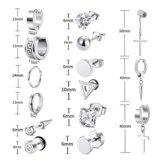 Foto 2 | 15 Pares Aretes Piercing Pendientes Acero Inoxidable Plata