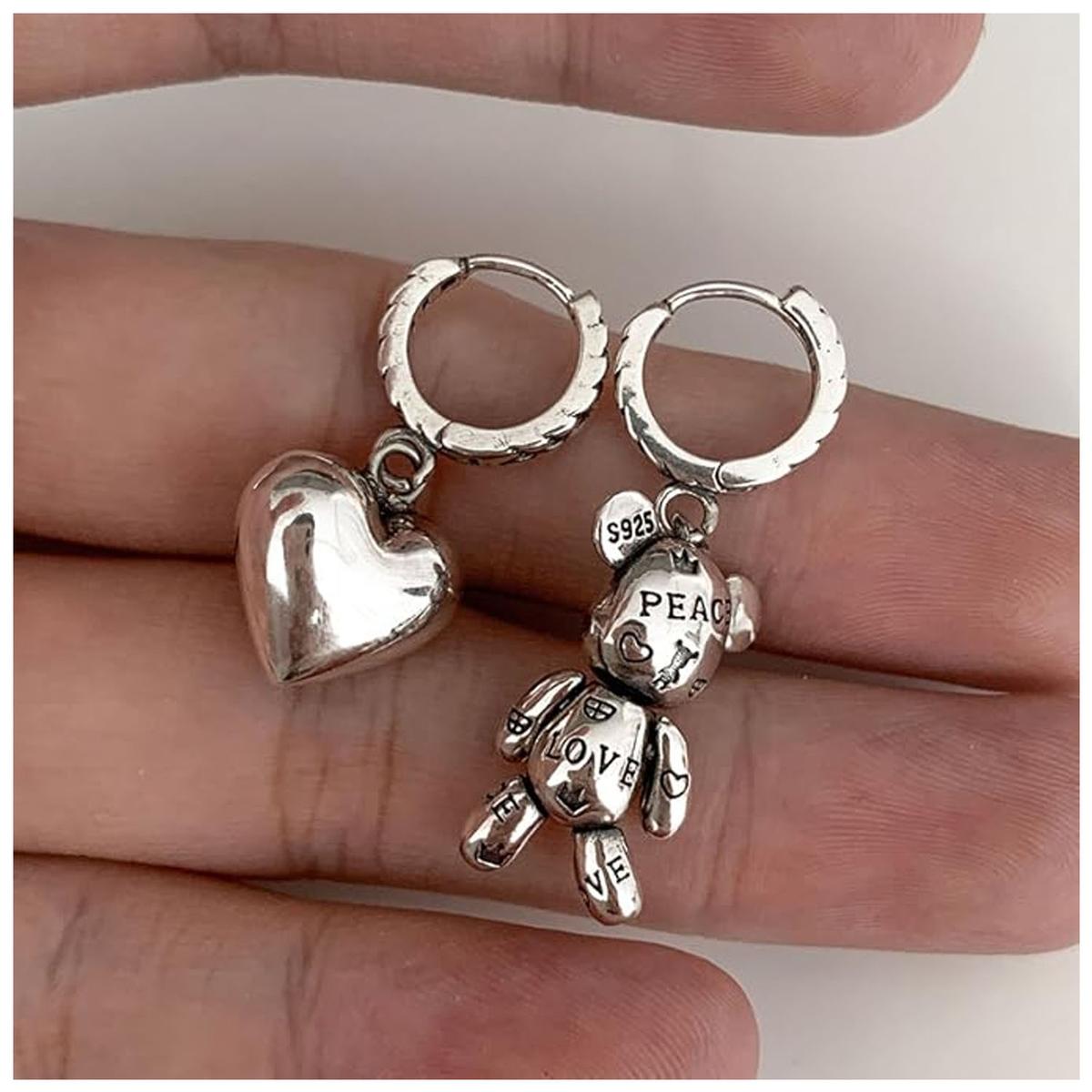 Foto 4 pulgar | Aretes De Oso Y Corazón Ventdepot Mxove-001 1 Pieza Plata