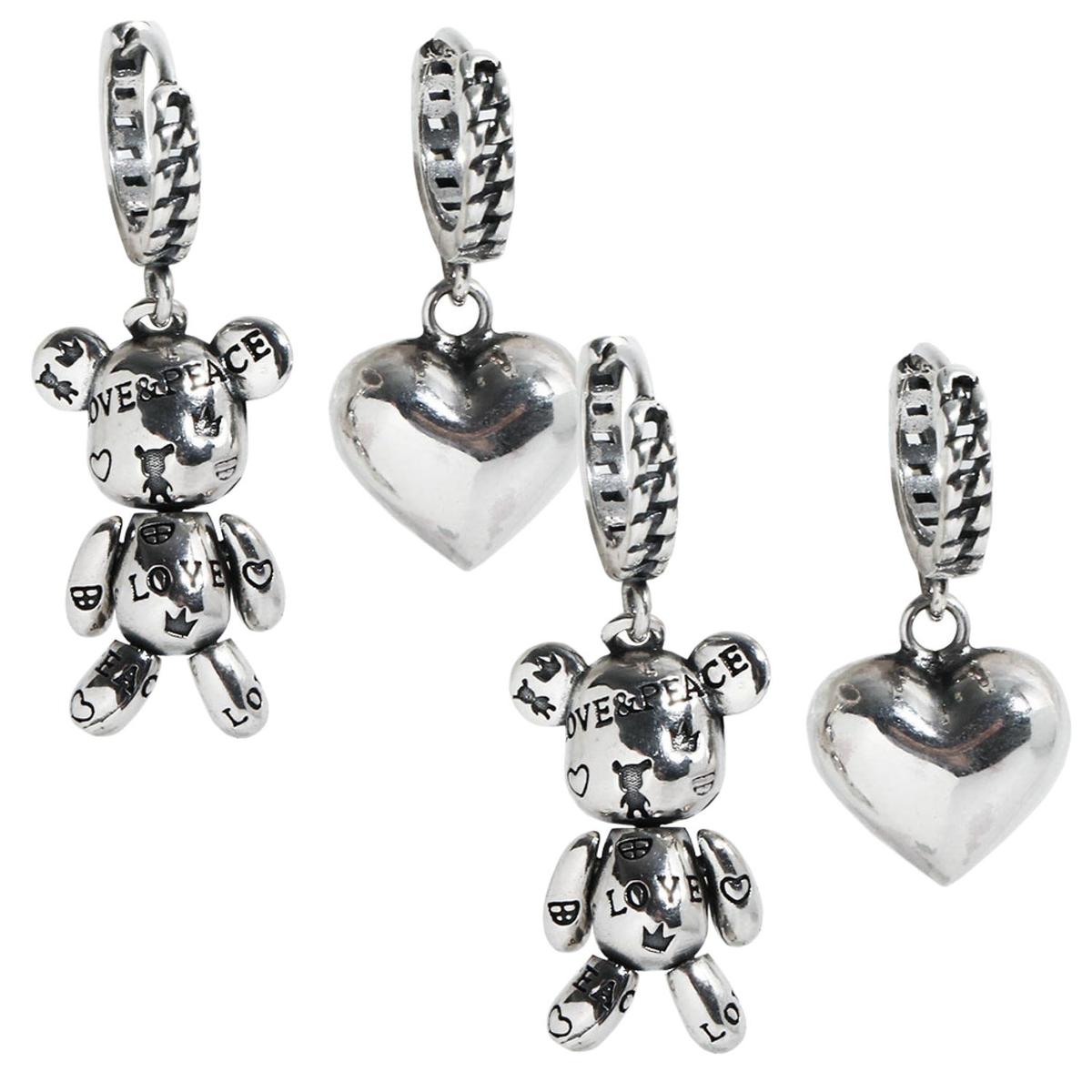 Pendientes De Oso Y Corazón Ventdepot Mxove-002 2 Piezas Plata