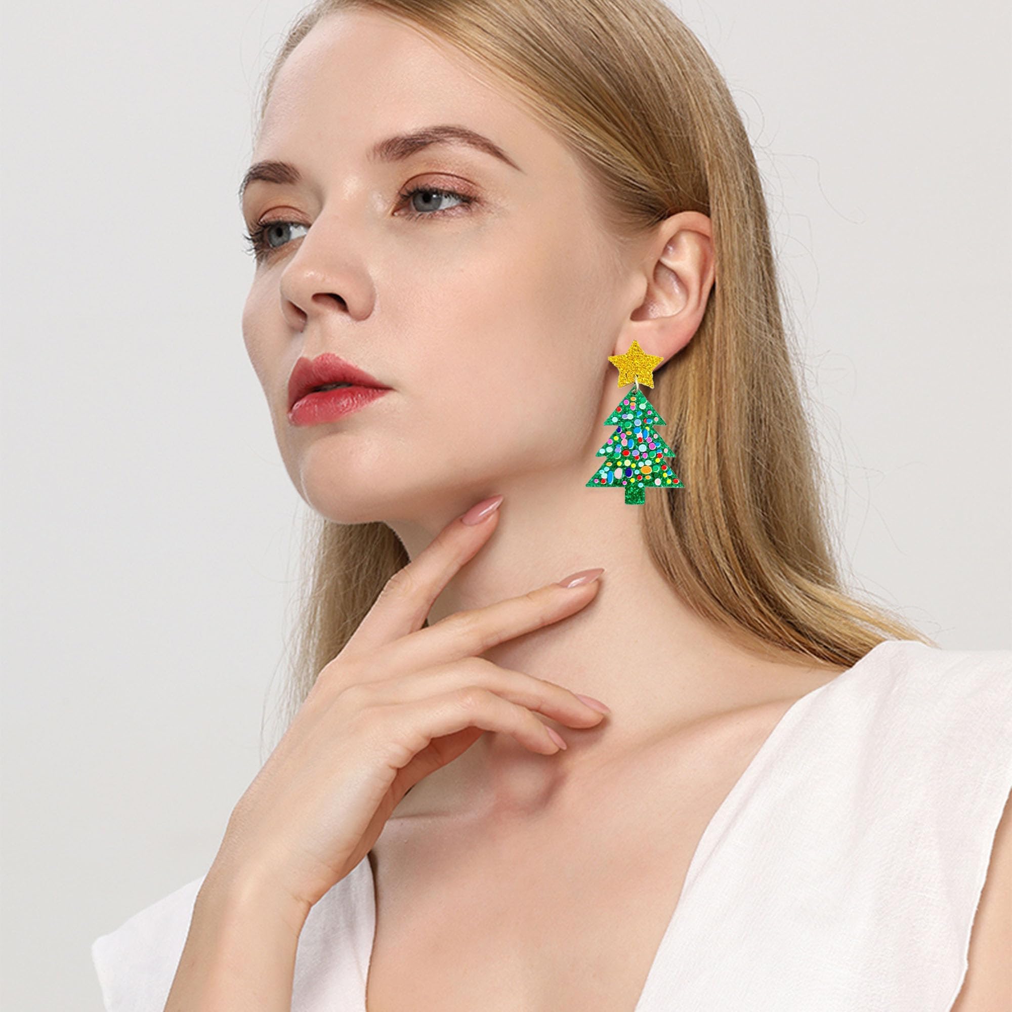 Foto 3 pulgar | Pendientes Acrílicos Con Forma De Árbol De Navidad Para Mujer - Venta Internacional.
