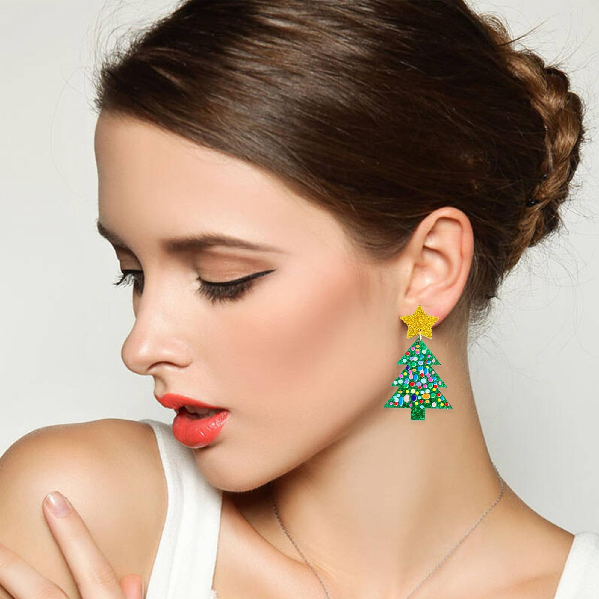 Foto 3 | Pendientes Acrílicos Con Forma De Árbol De Navidad Para Mujer - Venta Internacional.