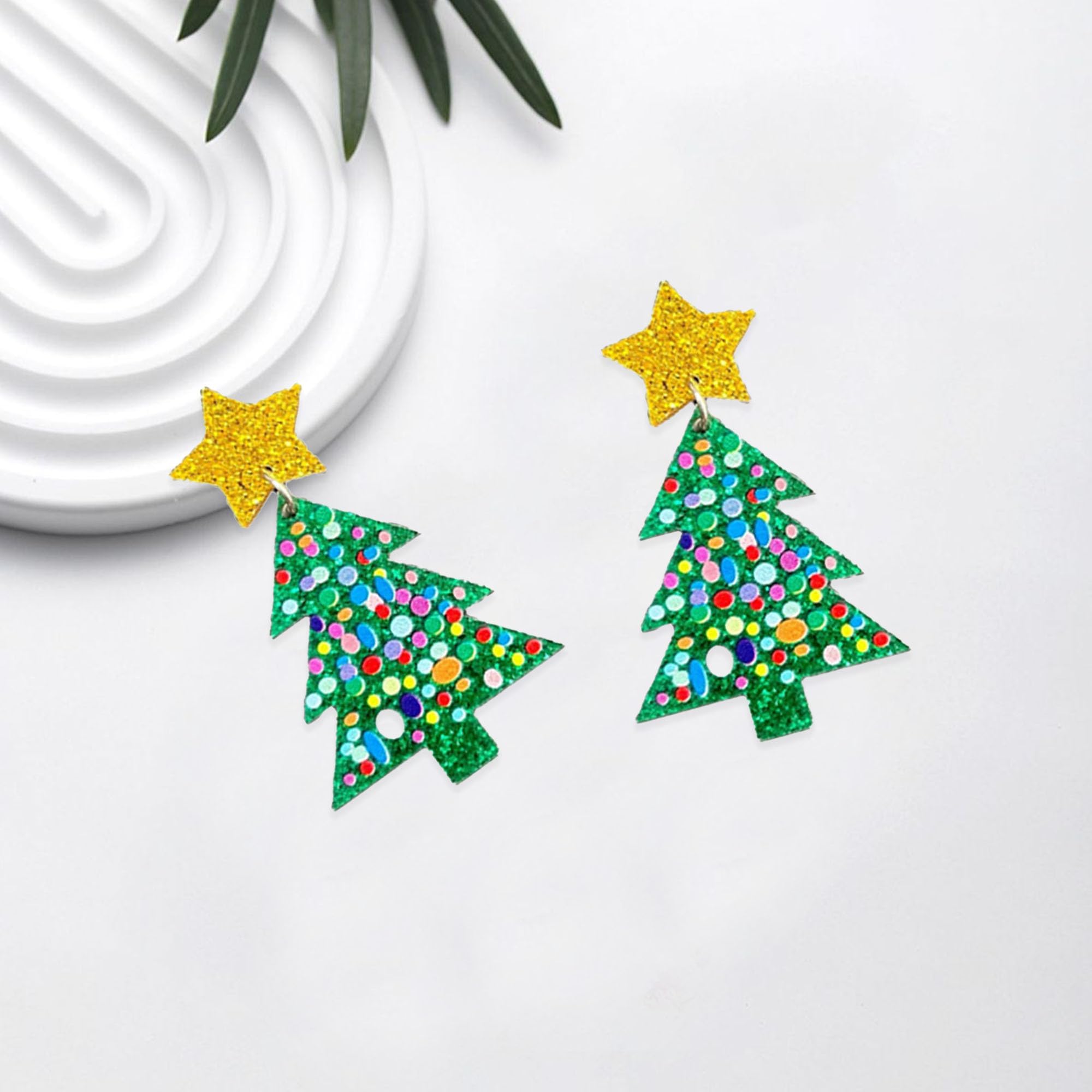 Foto 5 pulgar | Pendientes Acrílicos Con Forma De Árbol De Navidad Para Mujer - Venta Internacional.