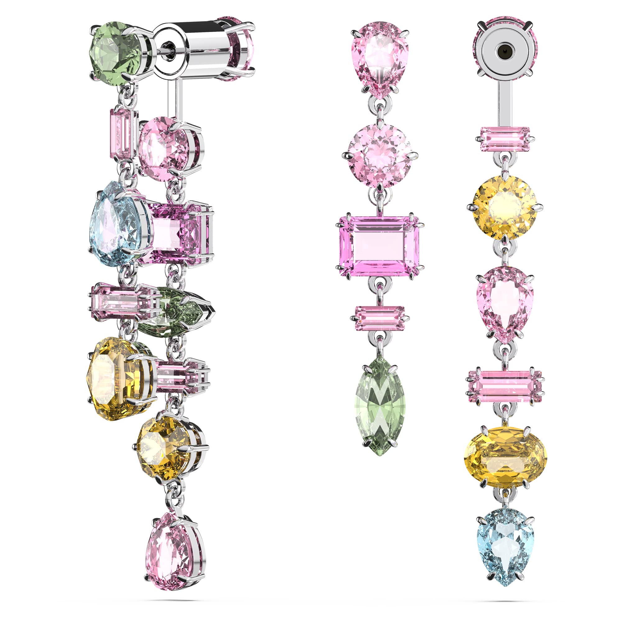 Pendientes Swarovski Gema Drop Asimétricos Multicolores Rhodi - Venta Internacional.