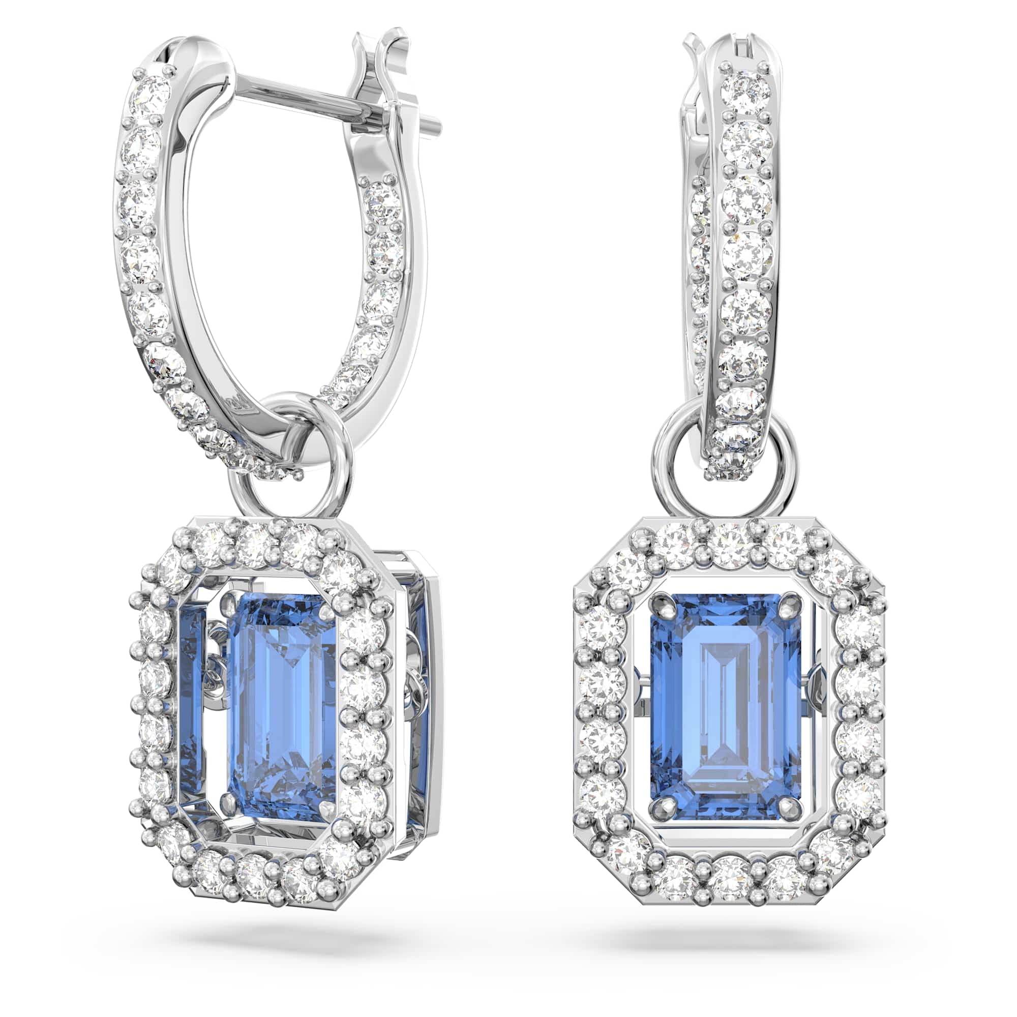 Pendientes Swarovski Una Octagon Azul Con Circonita Swarovski - Venta Internacional.