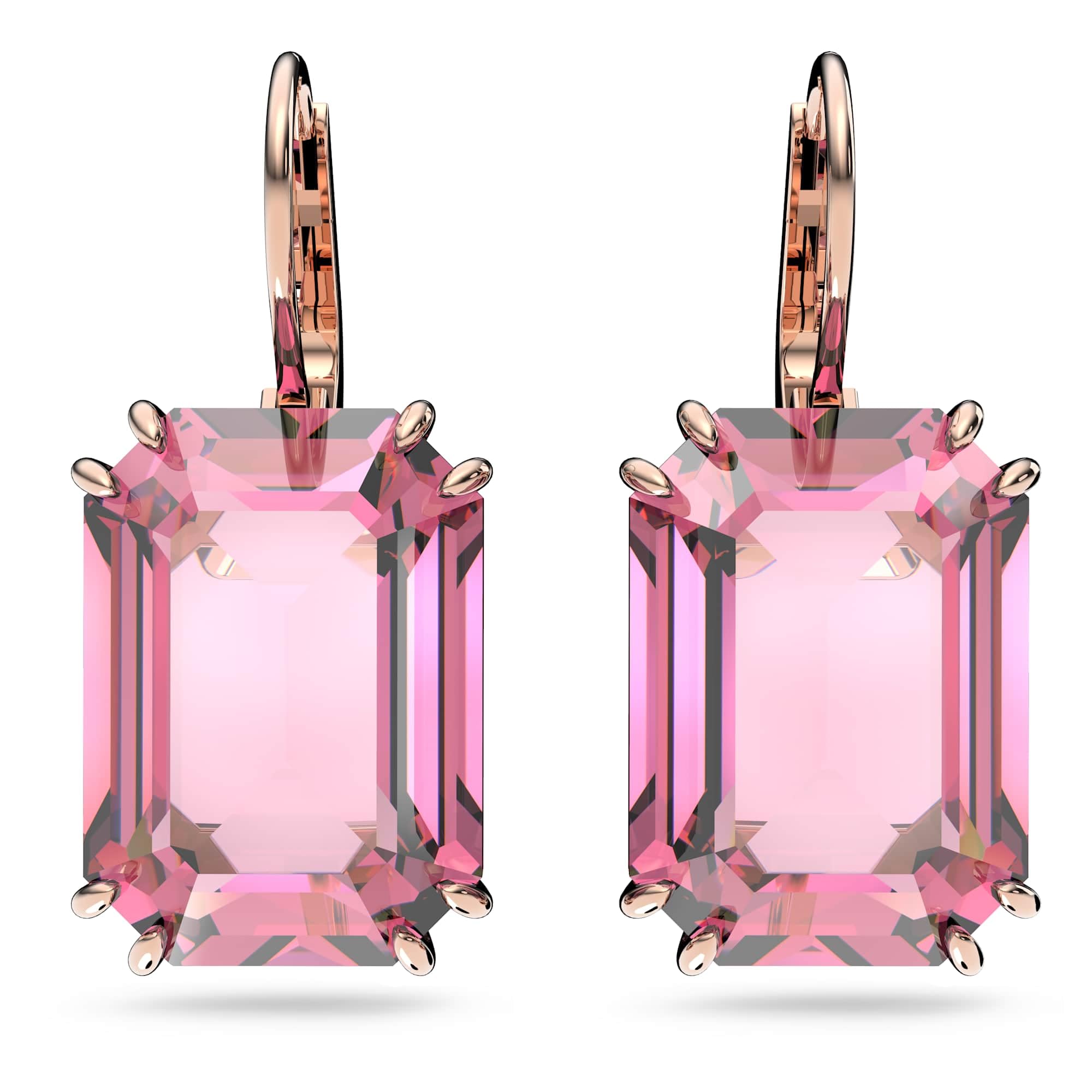 Pendientes Swarovski Millenia De Cristal Tallado En Octágono Rosa - Venta Internacional.