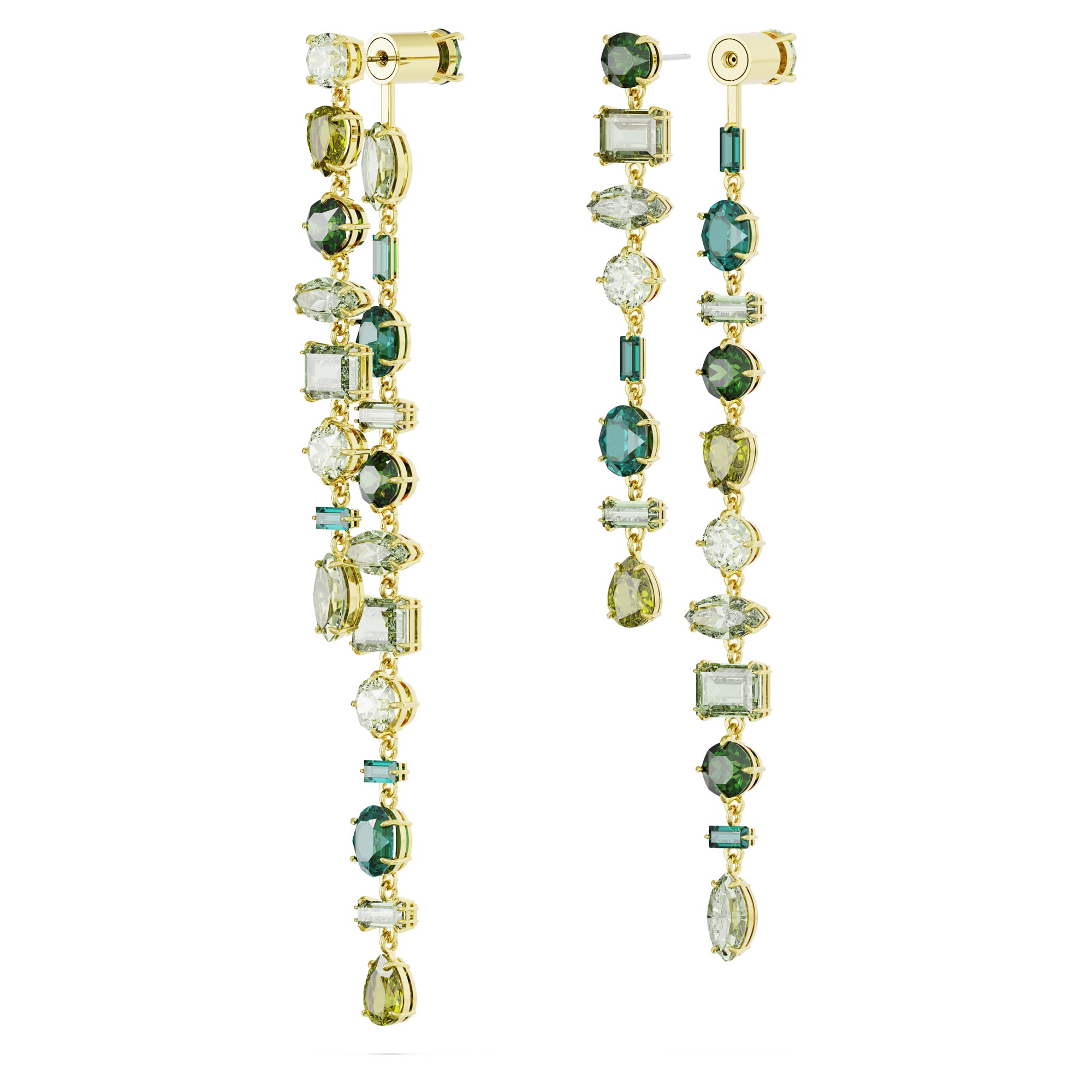 Foto 4 pulgar | Pendientes Swarovski Gema Drop Asimétricos En Tono Oro Verde - Venta Internacional.