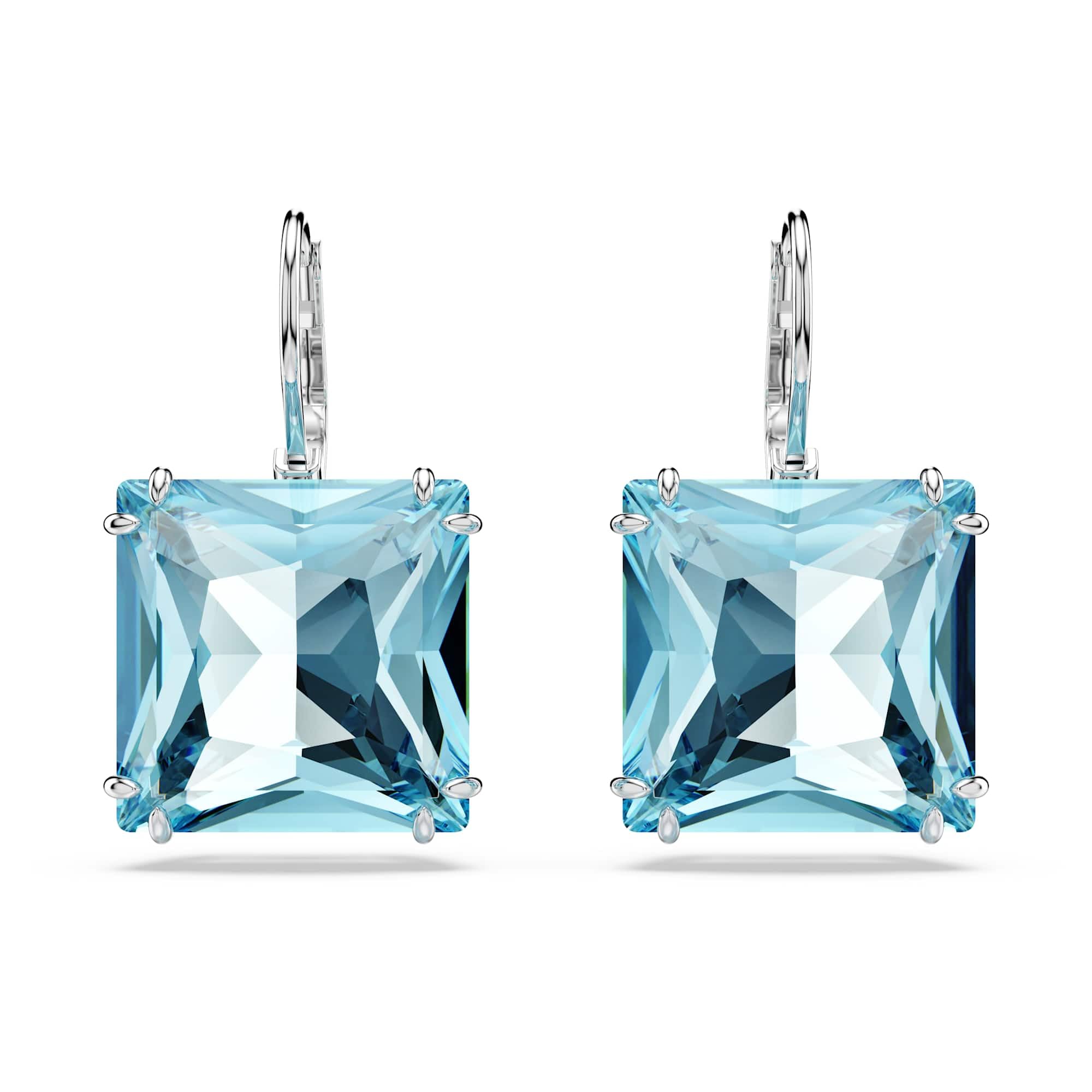 Pendientes Swarovski Millenia Blue De Cristal Tallado Cuadrado - Venta Internacional.