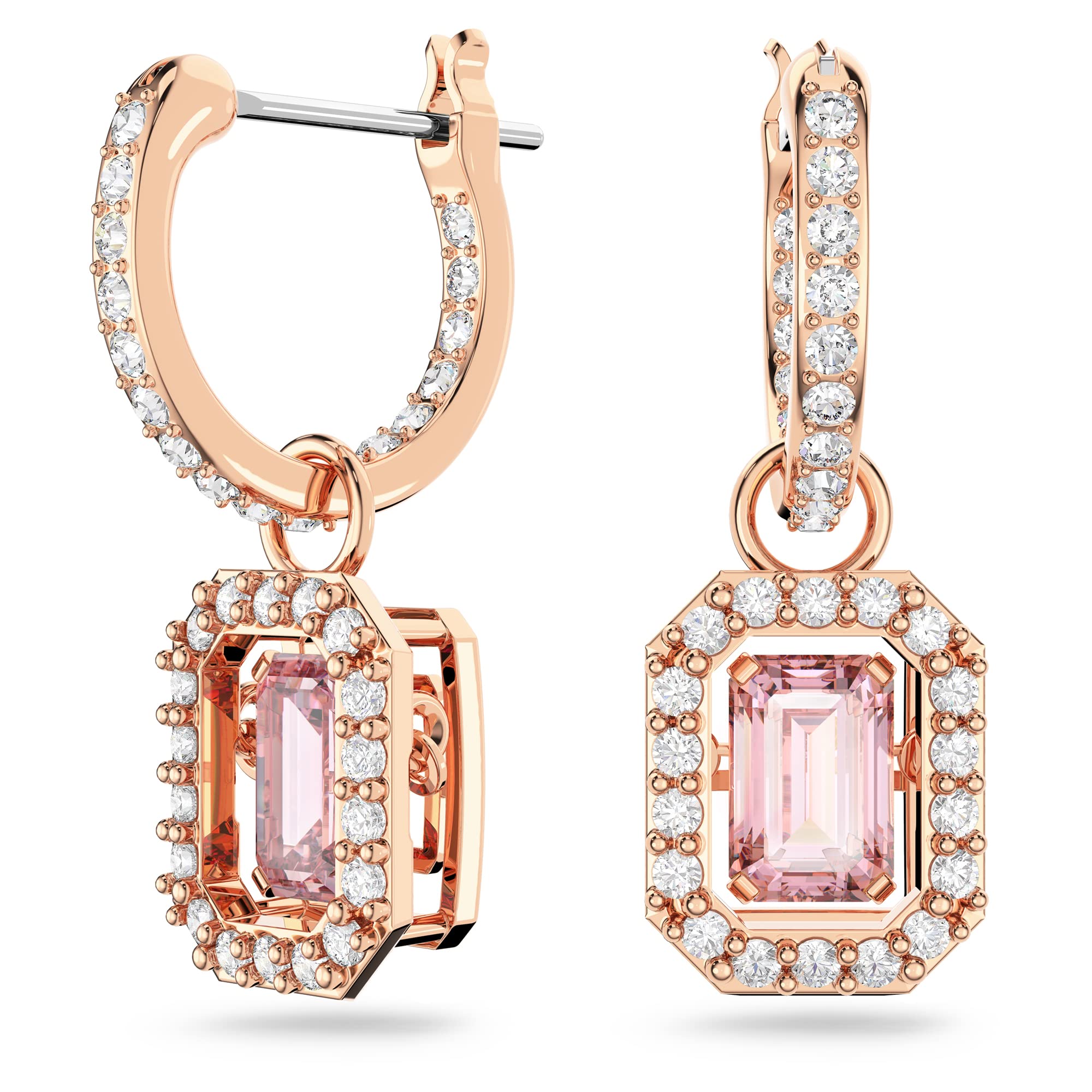 Pendientes Swarovski Una Drop De Cristal Rosa Tallado En Octágono - Venta Internacional.