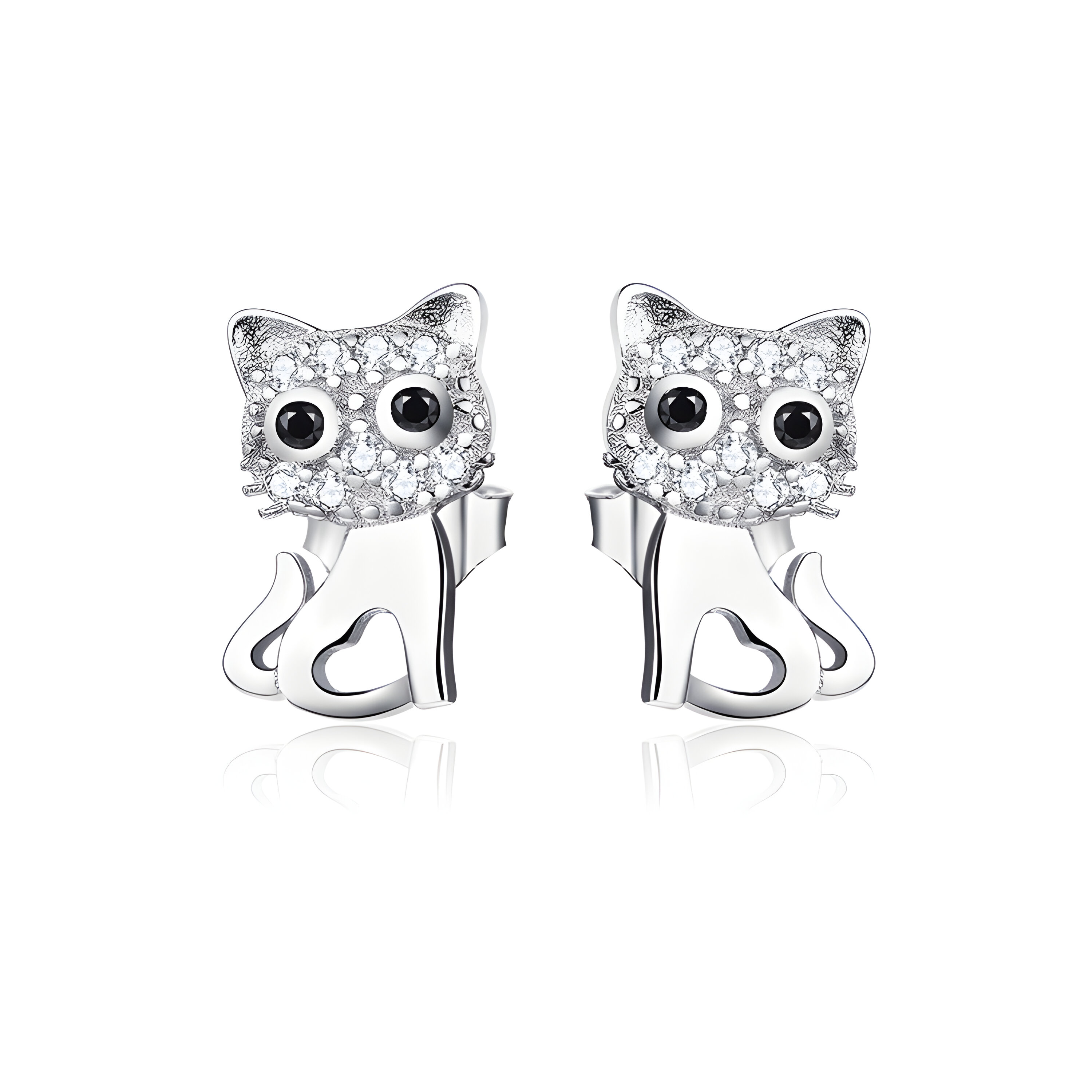Foto 2 pulgar | Broqueles De Gato Miow Kiki Season De Platino P 925 Zirconia