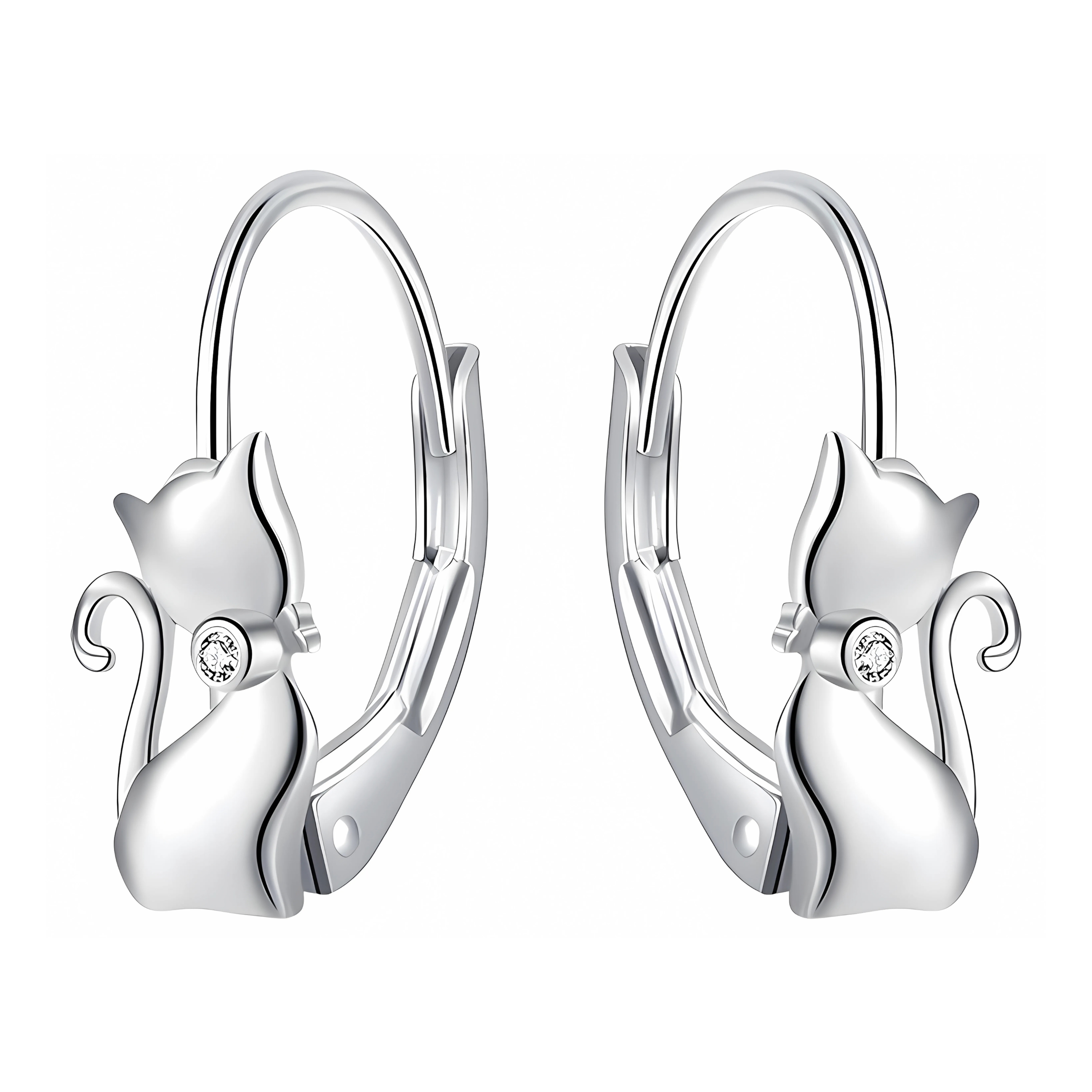 Foto 2 pulgar | Aretes Huggies De Gato Miow Kiki Collection De Plata P 925 Con Acabado Baño Rodio Zirconia