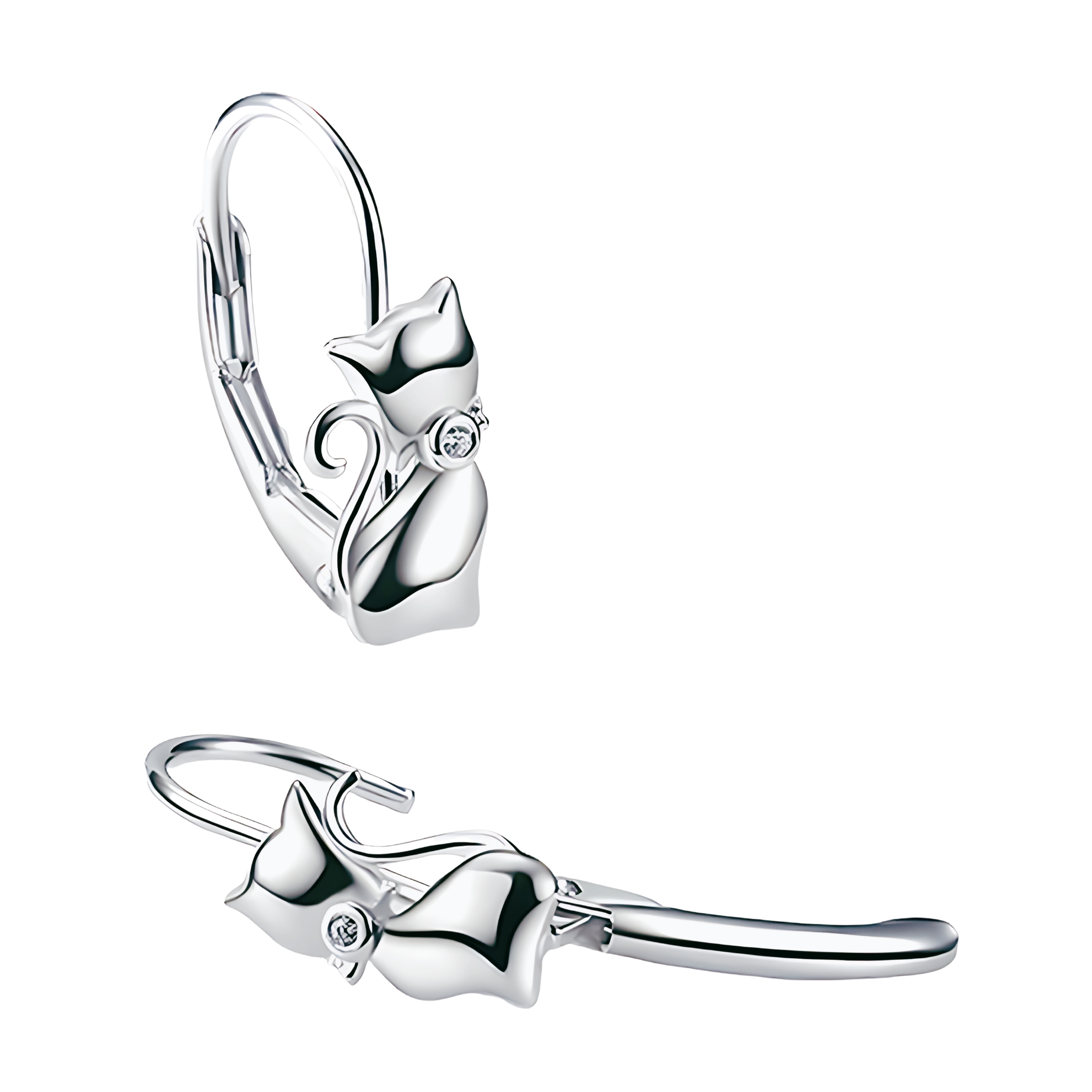 Foto 2 | Aretes Huggies De Gato Miow Kiki Collection De Plata P 925 Con Acabado Baño Rodio Zirconia