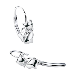 Foto 2 | Aretes Huggies De Gato Miow Kiki Collection De Plata P 925 Con Acabado Baño Rodio Zirconia