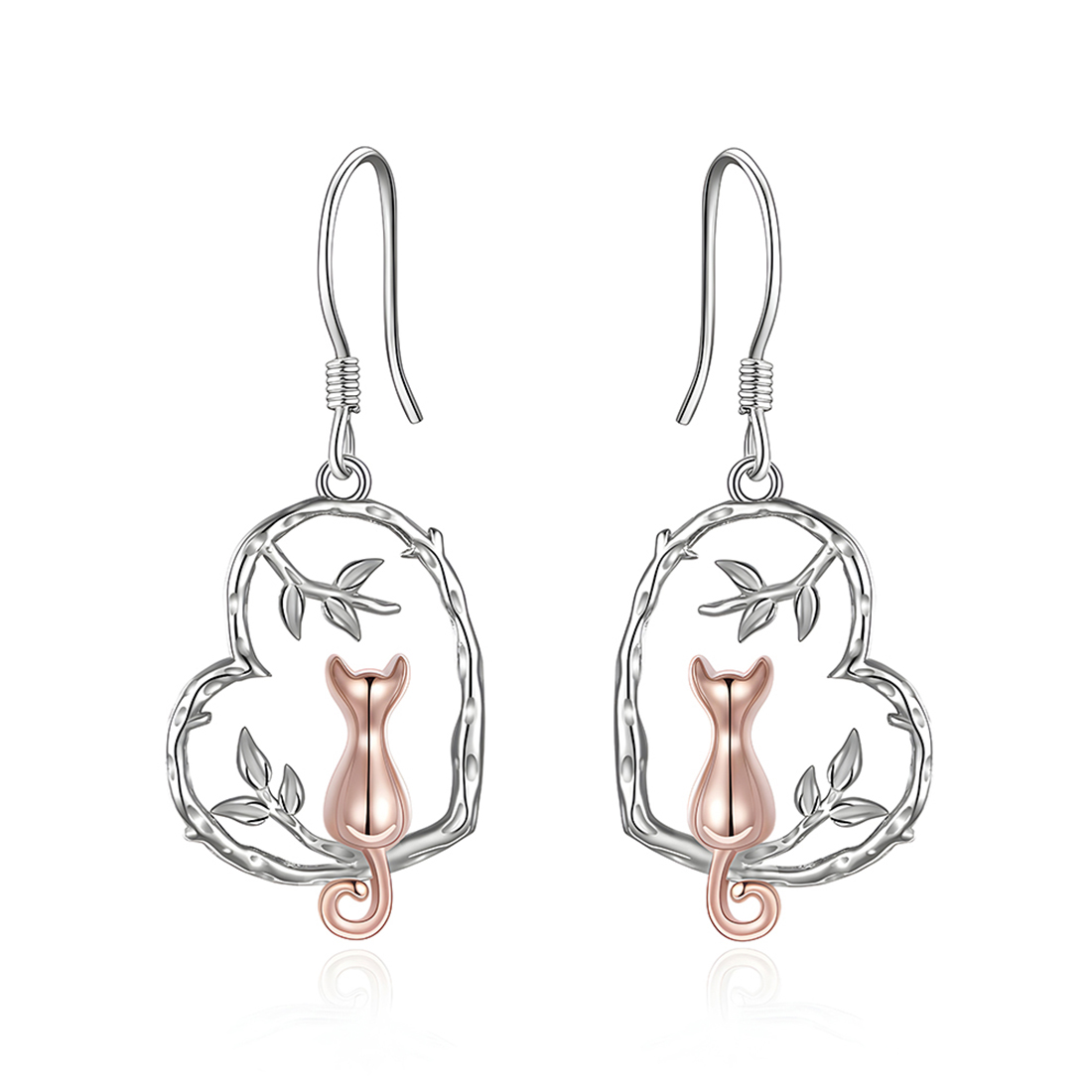Foto 2 pulgar | Aretes Miow Cat Branch Heart Plata .925
