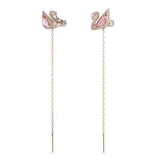 Foto 2 | Pendientes Swarovski Swan En Oro Rosa Con Cristales Rosas Y Transparentes - Venta Internacional.