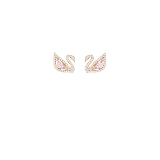 Foto 3 | Pendientes Swarovski Swan En Oro Rosa Con Cristales Rosas Y Transparentes - Venta Internacional.