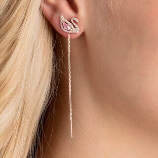 Foto 4 | Pendientes Swarovski Swan En Oro Rosa Con Cristales Rosas Y Transparentes - Venta Internacional.