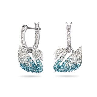 Foto 1 | Pendientes De La Icónica Colección Swan De Swarovski Con Cristal Azul Y Blanco - Venta Internacional.