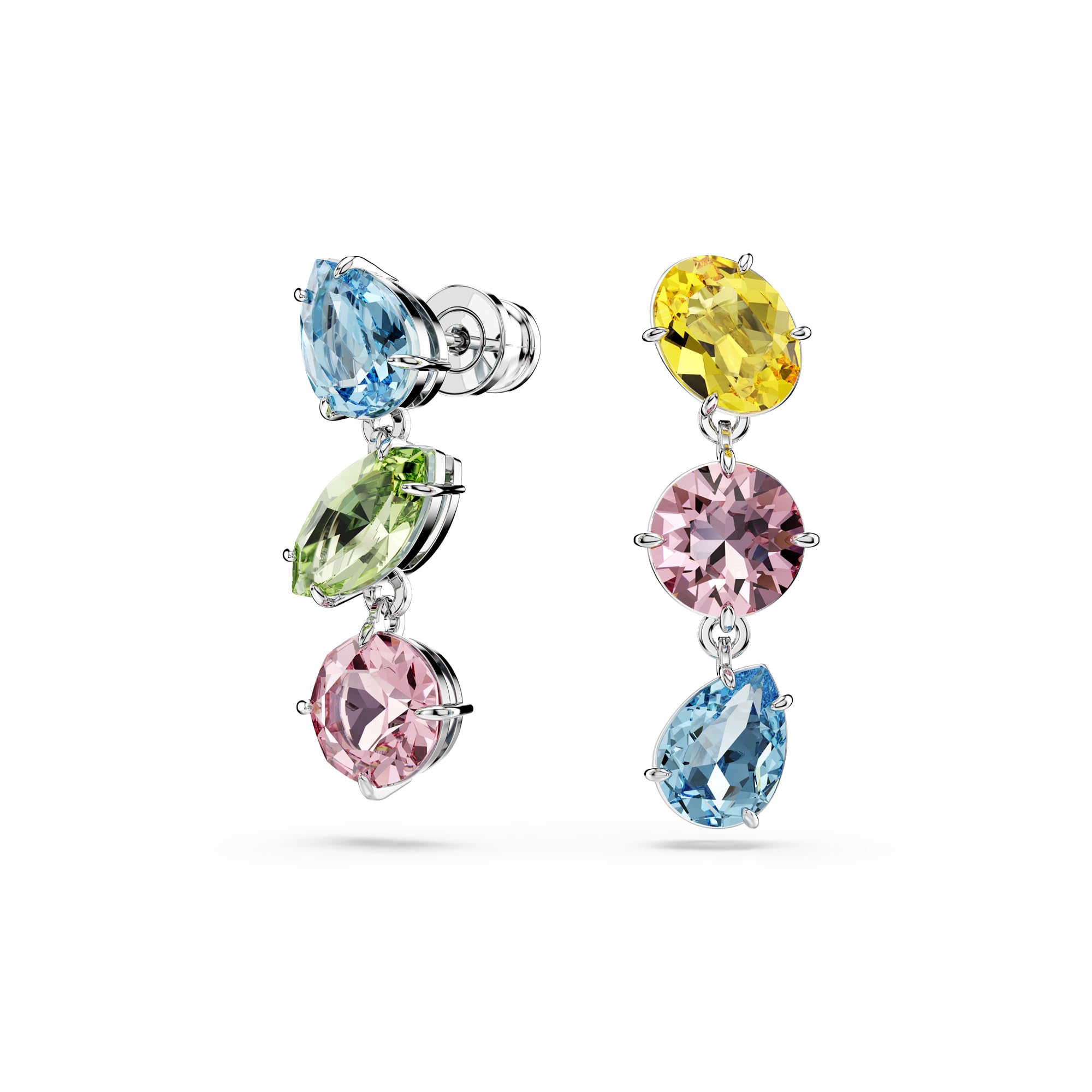 Foto 2 | Pendientes Swarovski Gema Drop Asimétricos Multicolores En Rodio - Venta Internacional.