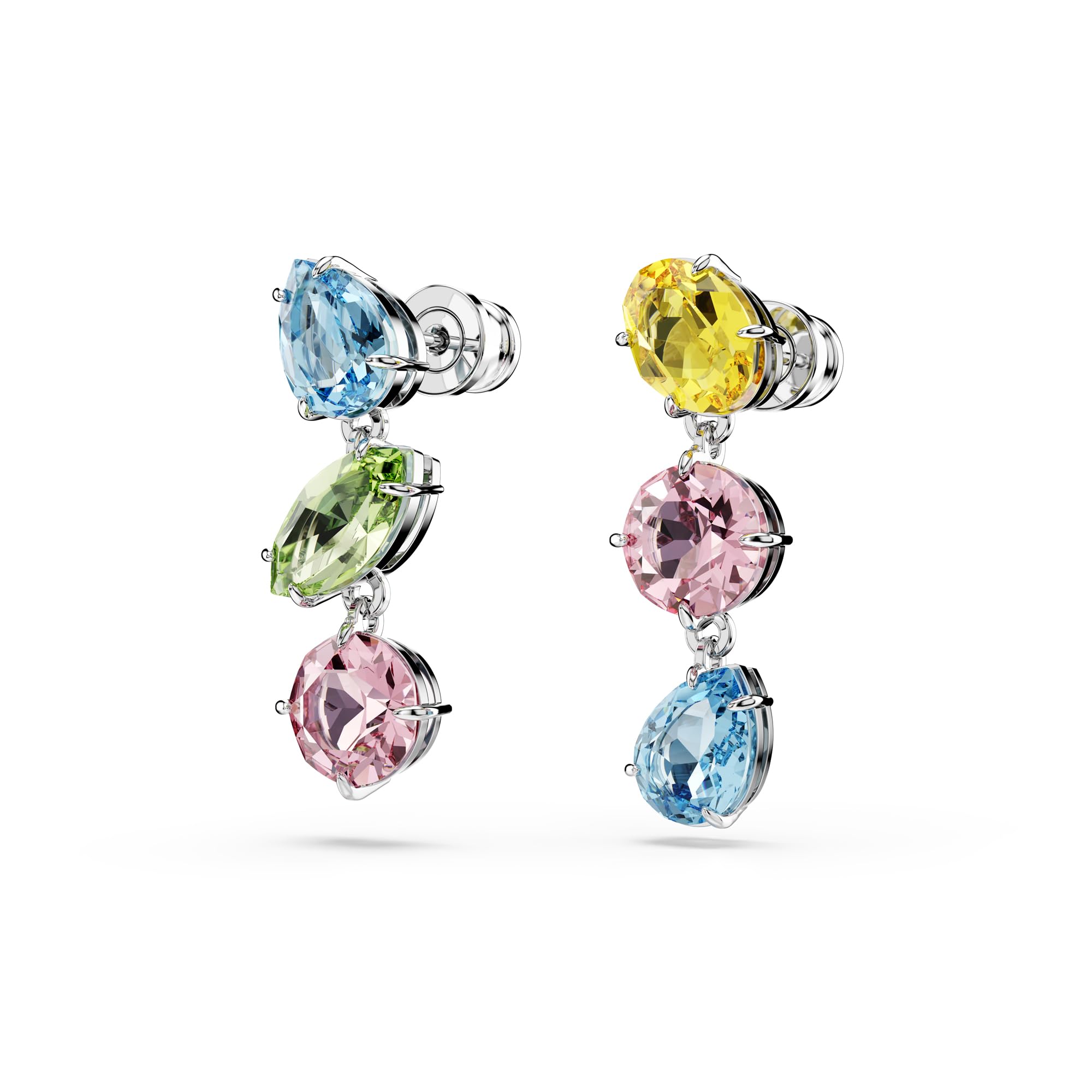 Foto 4 pulgar | Pendientes Swarovski Gema Drop Asimétricos Multicolores En Rodio - Venta Internacional.