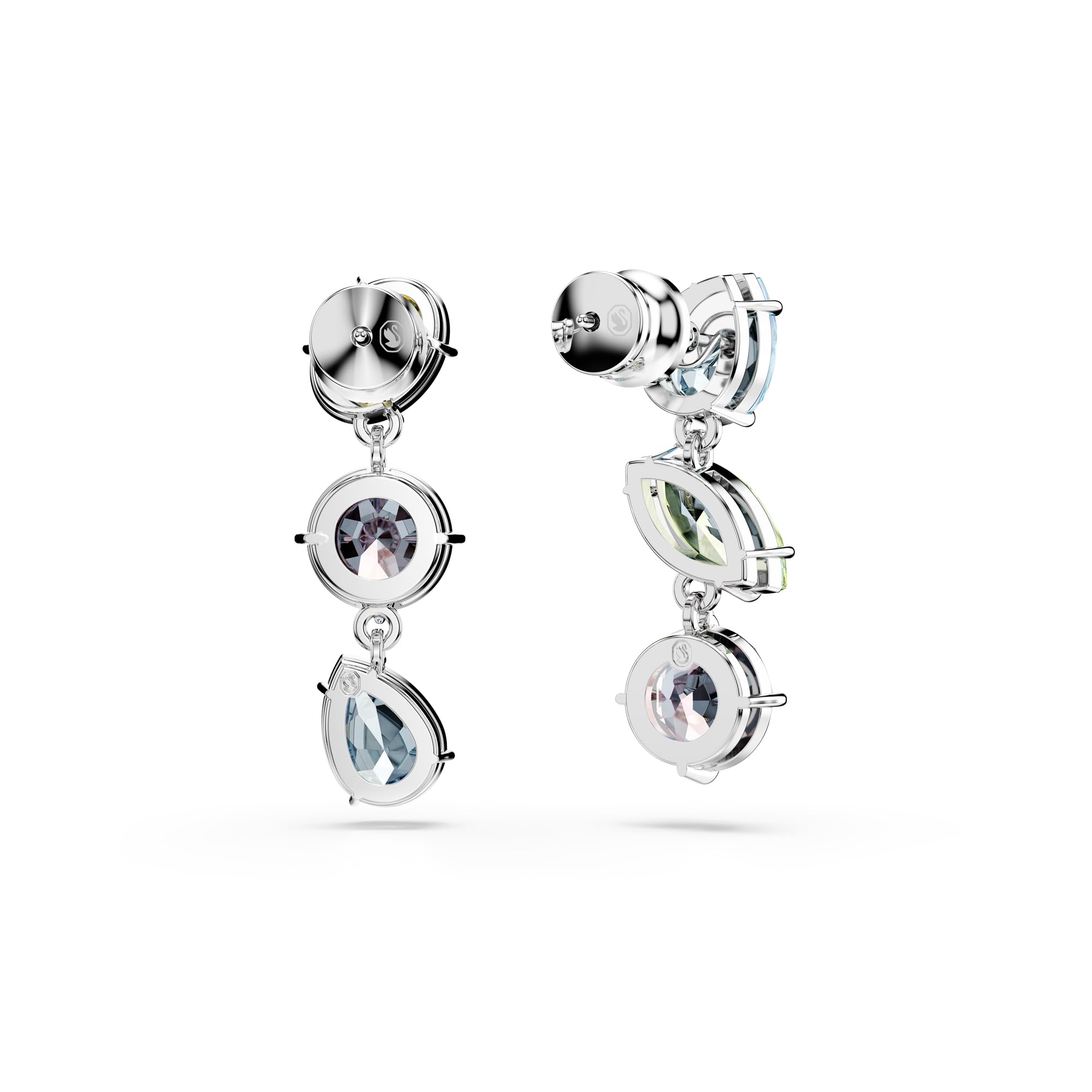 Foto 5 pulgar | Pendientes Swarovski Gema Drop Asimétricos Multicolores En Rodio - Venta Internacional.
