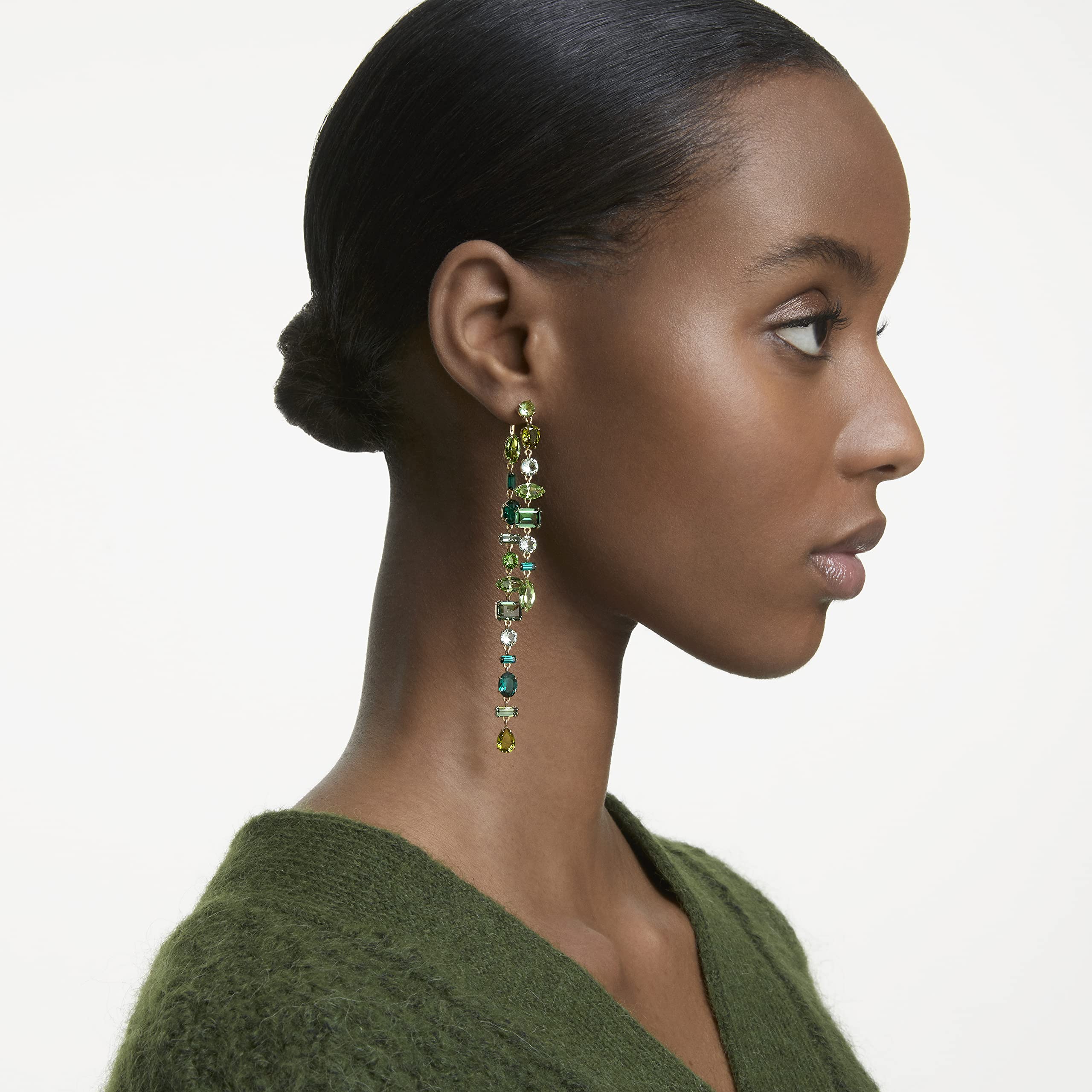 Foto 6 | Pendientes Swarovski Gema Drop Green Crystal De Metal Dorado - Venta Internacional.