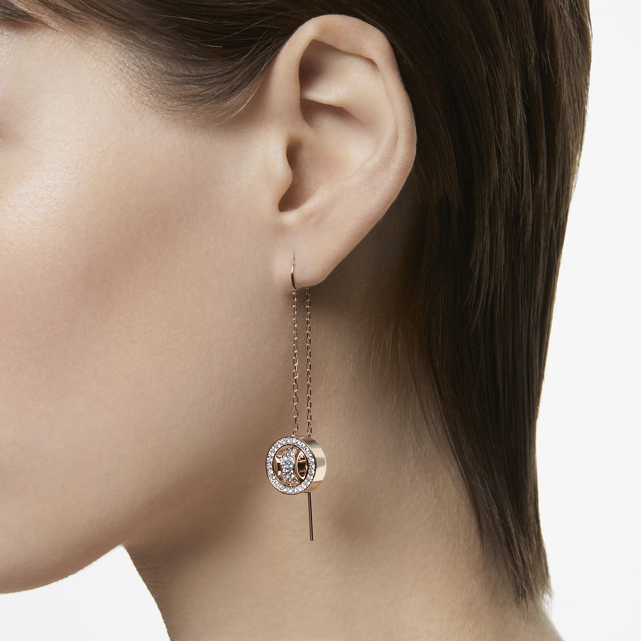 Foto 4 pulgar | Pendientes Swarovski Hollow Drop Long En Oro Rosa Blanco Para Mujer - Venta Internacional.