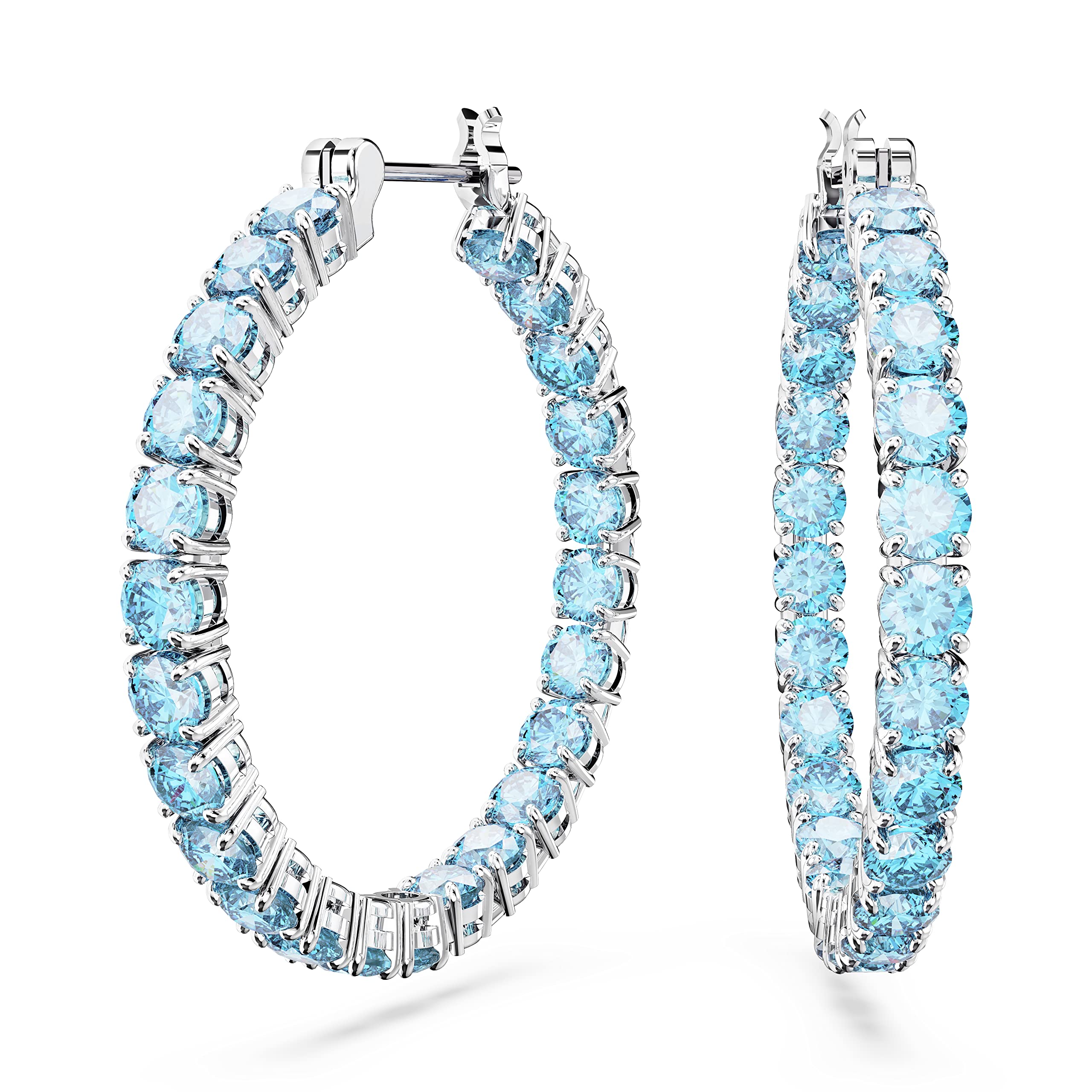 Foto 2 pulgar | Pendientes Swarovski Matrix Hoop Con Cristales Azules Frescos De Rodio - Venta Internacional.