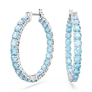 Foto 1 | Pendientes Swarovski Matrix Hoop Con Cristales Azules Frescos De Rodio - Venta Internacional.