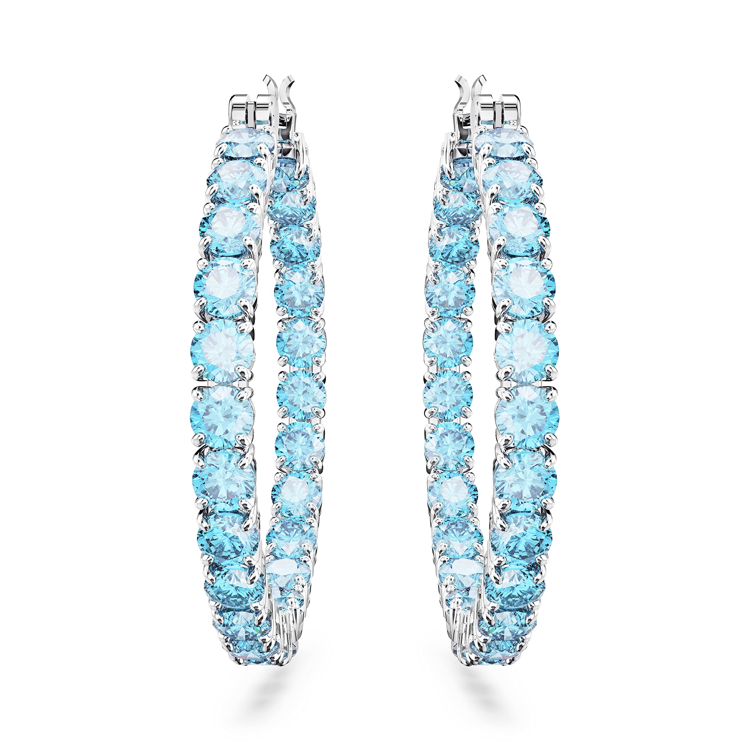 Foto 3 pulgar | Pendientes Swarovski Matrix Hoop Con Cristales Azules Frescos De Rodio - Venta Internacional.