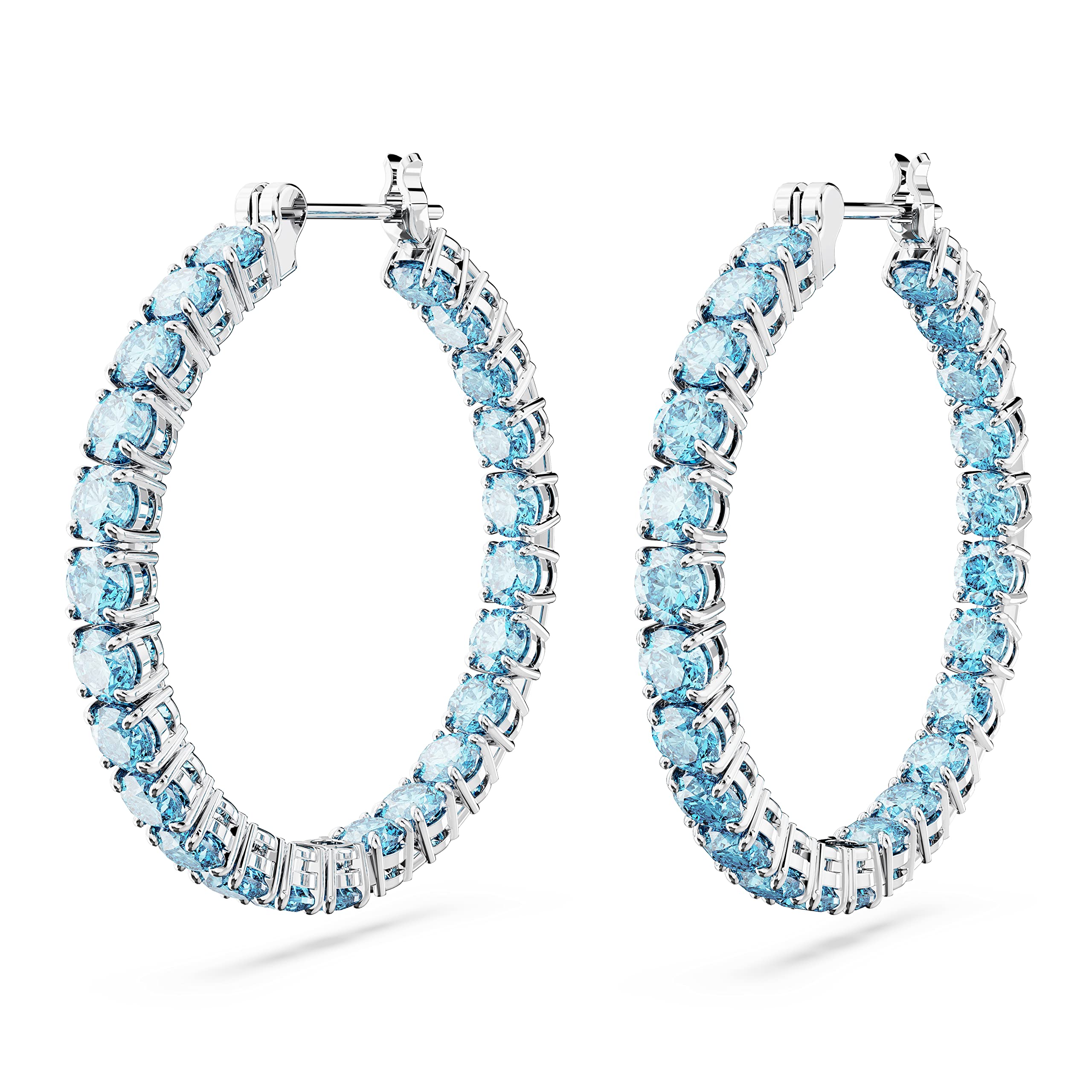 Foto 4 pulgar | Pendientes Swarovski Matrix Hoop Con Cristales Azules Frescos De Rodio - Venta Internacional.