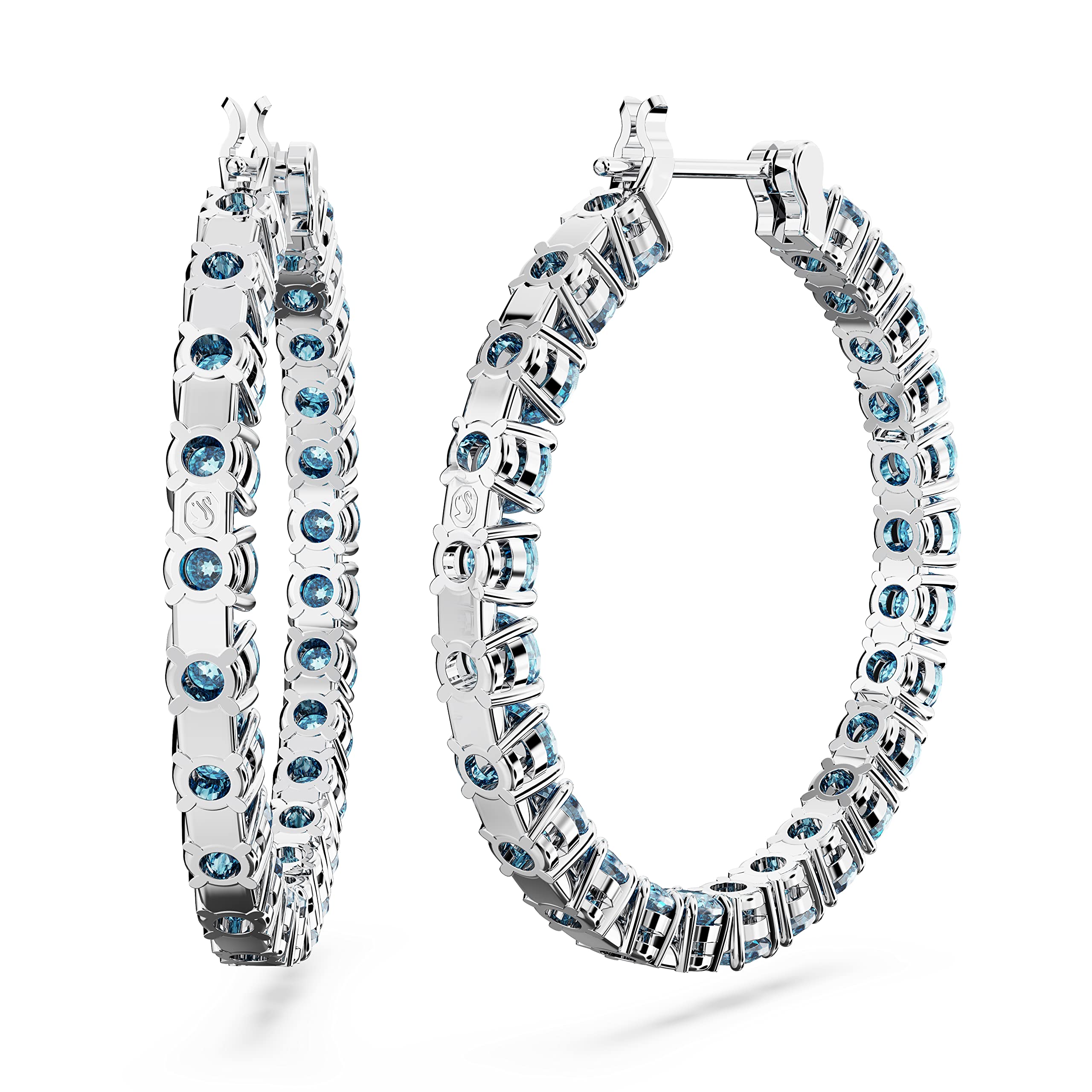 Foto 5 pulgar | Pendientes Swarovski Matrix Hoop Con Cristales Azules Frescos De Rodio - Venta Internacional.