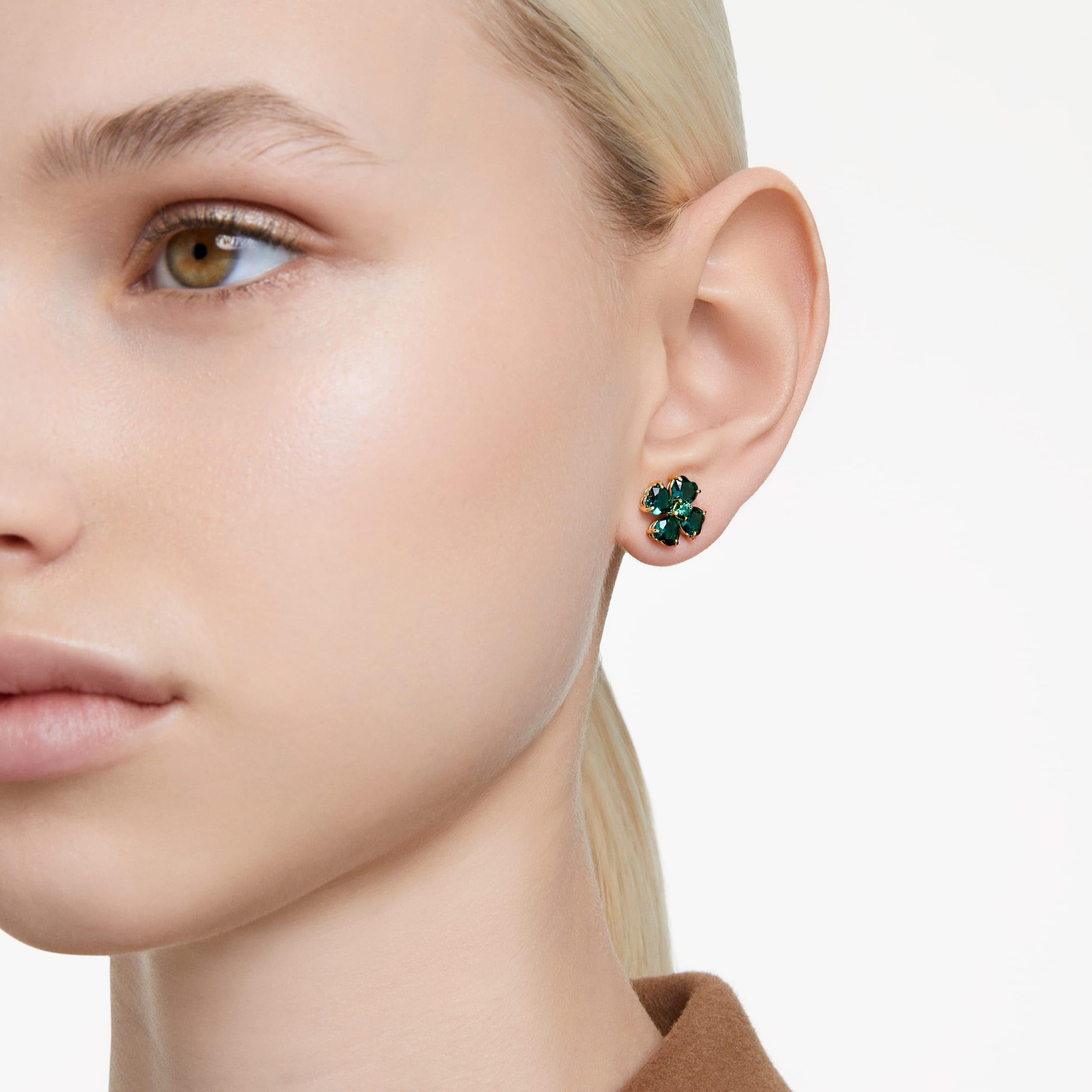 Foto 5 | Pendientes De Tuerca Swarovski Idyllia En Tono Dorado Con Piedras Verdes - Venta Internacional.