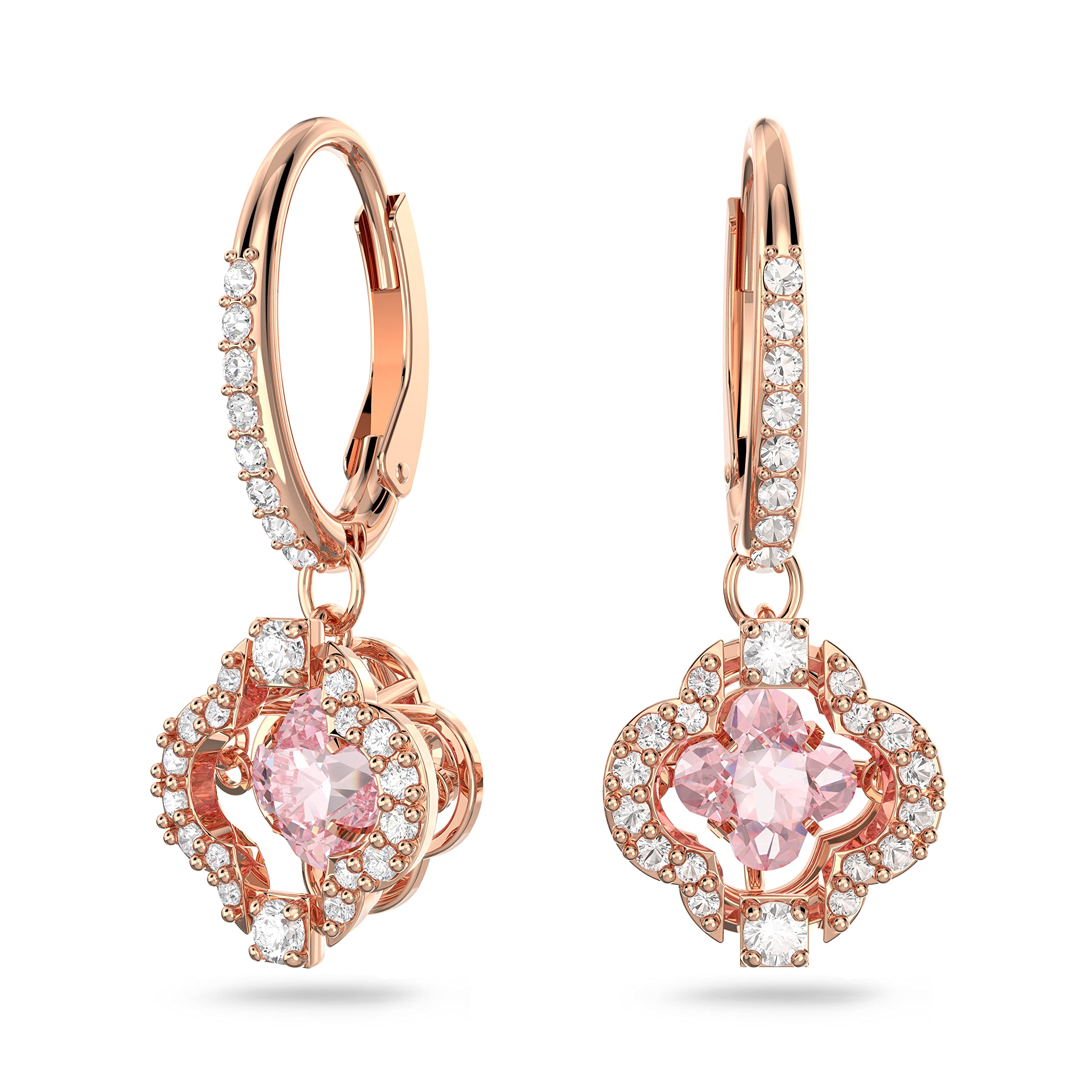 Pendientes Swarovski Una Con Pavé De Cristal Transparente Y Piedra Rosa - Venta Internacional.