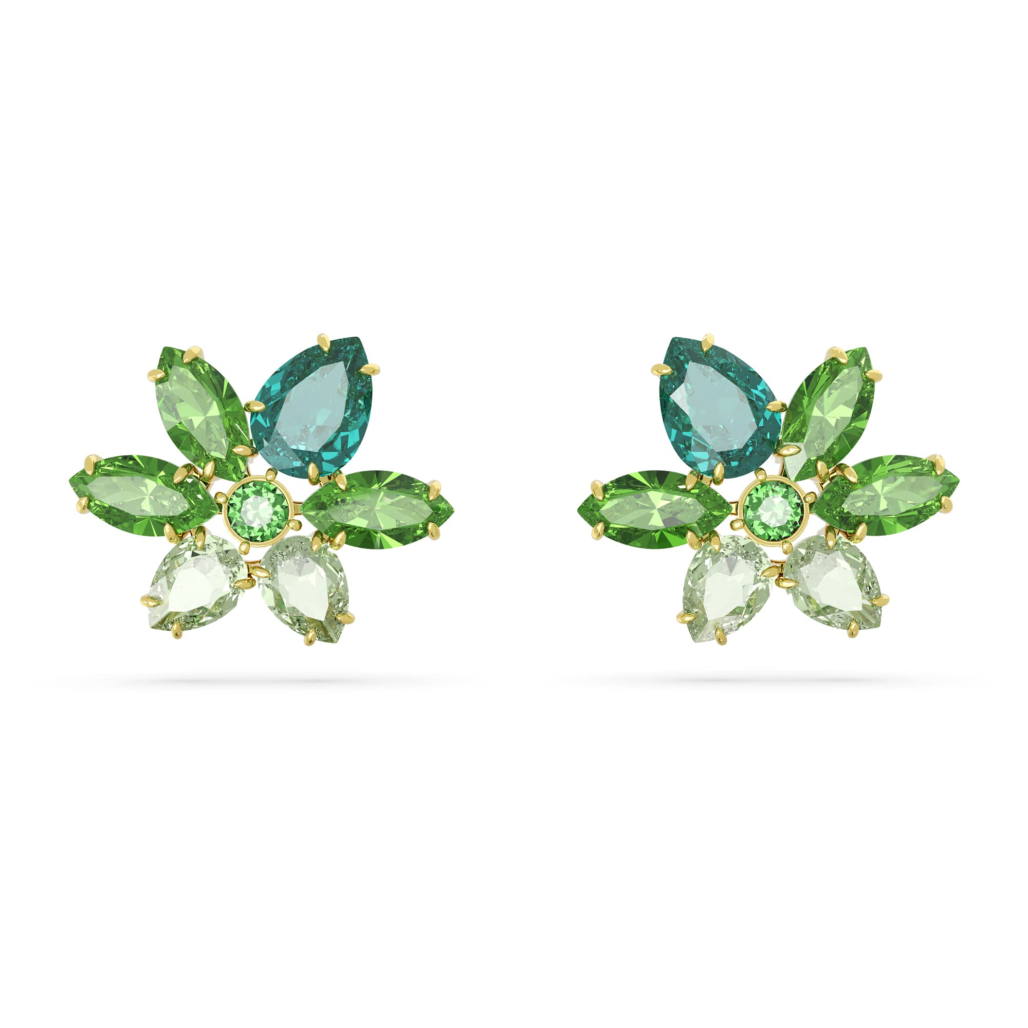Pendientes De Cristal Verde Con Forma De Flor Perforada Con Forma De Gema De Swarovski - Venta Internacional.