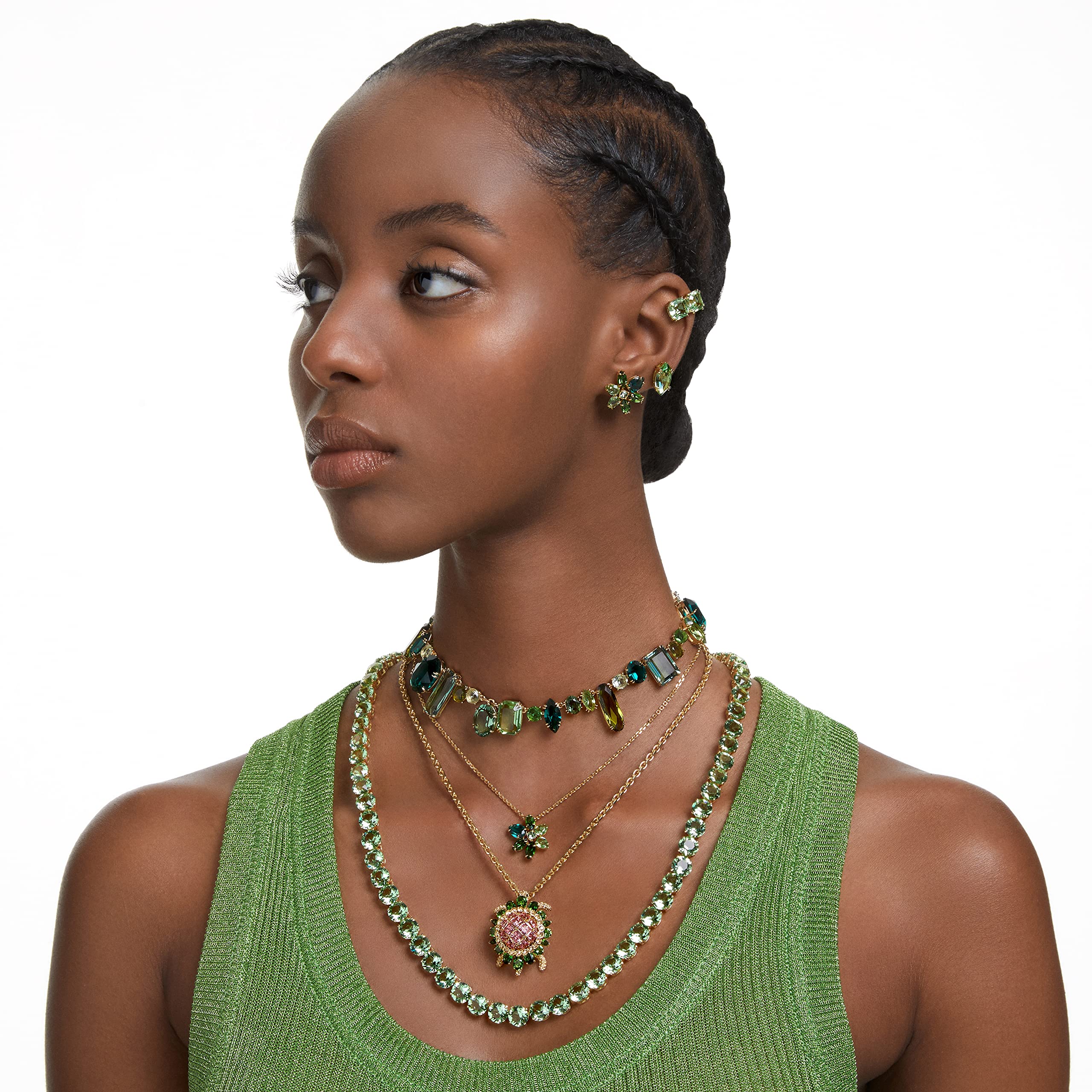 Foto 7 | Pendientes De Cristal Verde Con Forma De Flor Perforada Con Forma De Gema De Swarovski - Venta Internacional.
