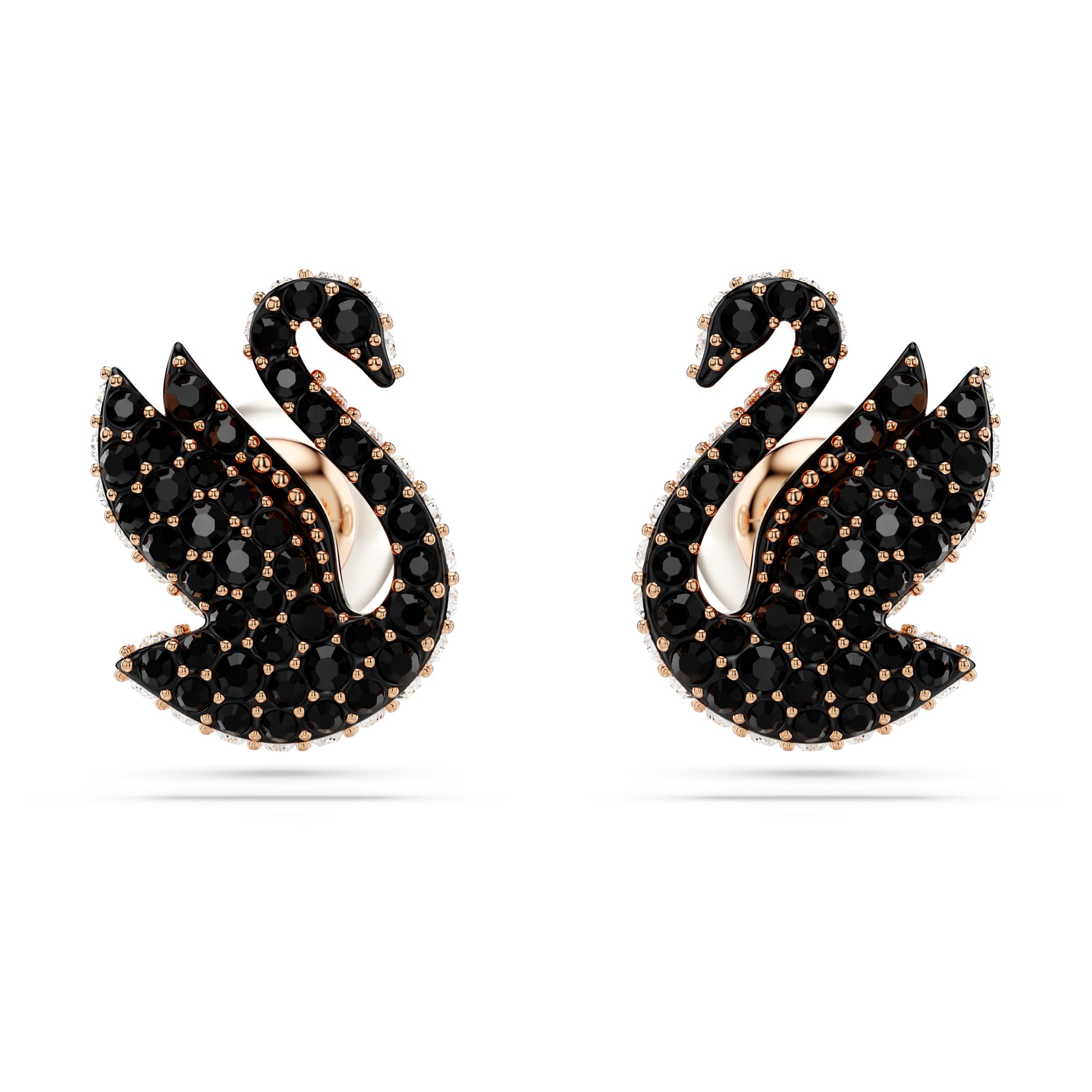 Foto 2 pulgar | Pendientes Con Forma De Cisne De Swarovski Con Cristales Negros Y Perlas De Oro Rosa - Venta Internacional.