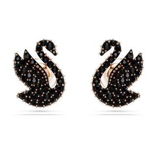 Foto 1 | Pendientes Con Forma De Cisne De Swarovski Con Cristales Negros Y Perlas De Oro Rosa - Venta Internacional.