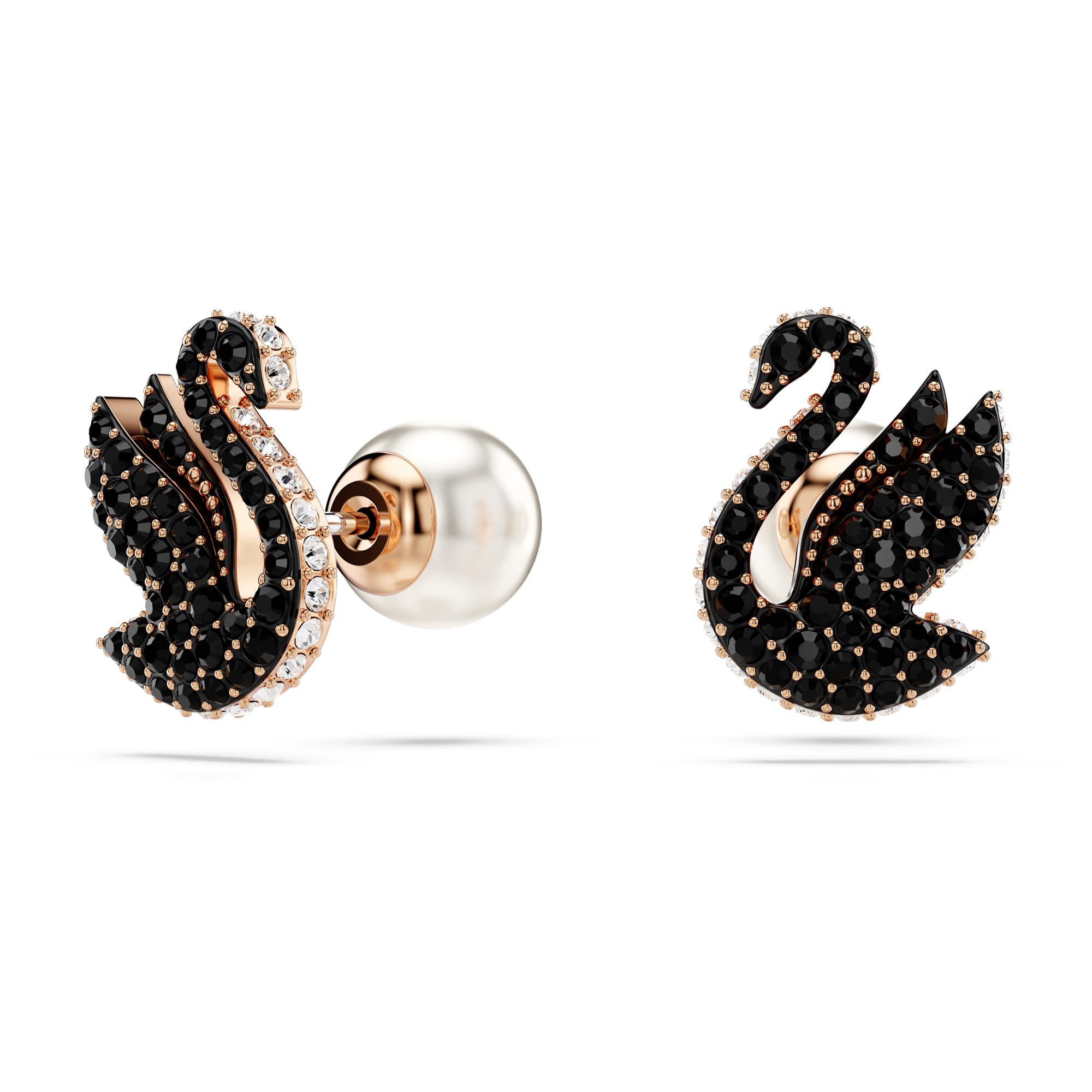 Foto 3 pulgar | Pendientes Con Forma De Cisne De Swarovski Con Cristales Negros Y Perlas De Oro Rosa - Venta Internacional.