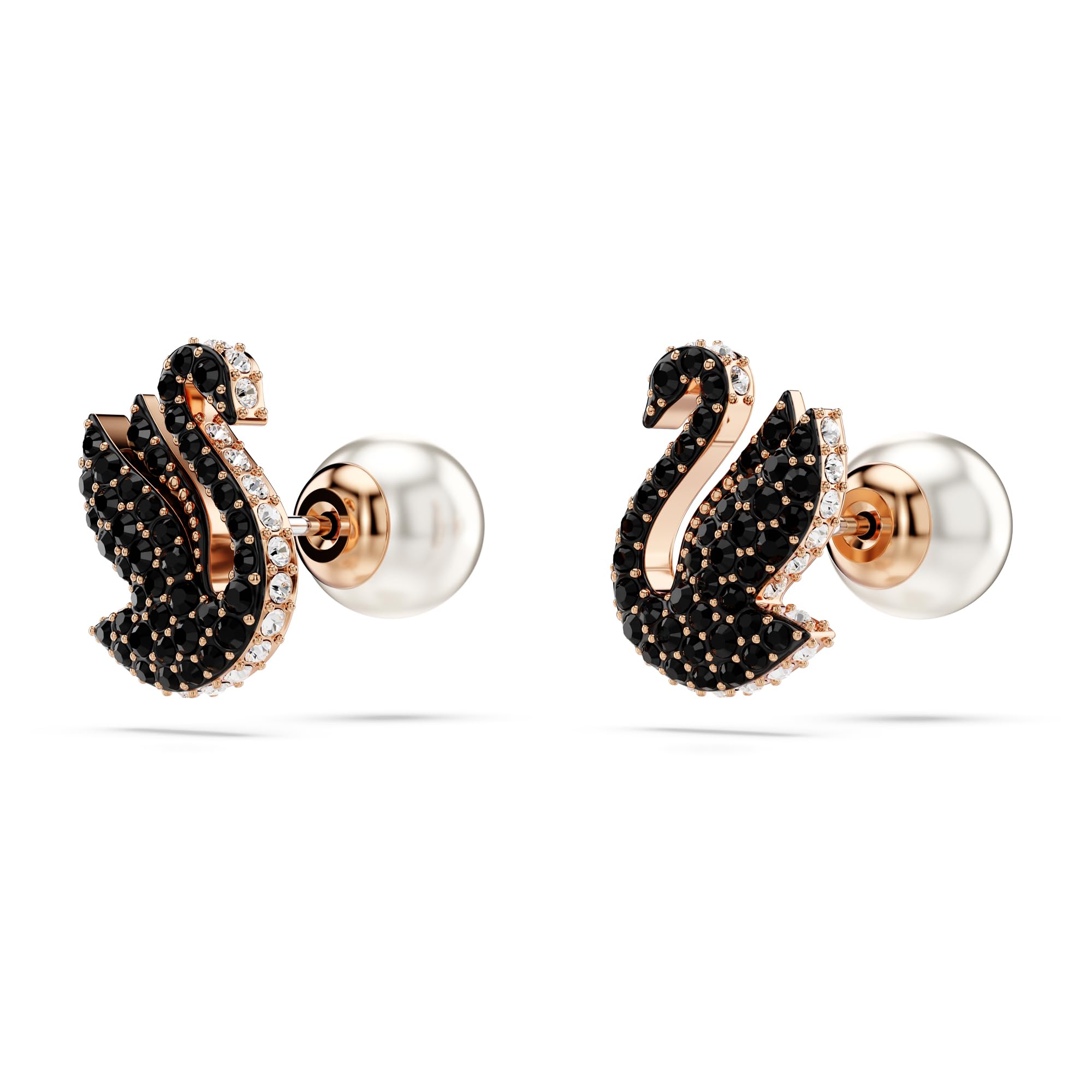 Foto 4 pulgar | Pendientes Con Forma De Cisne De Swarovski Con Cristales Negros Y Perlas De Oro Rosa - Venta Internacional.