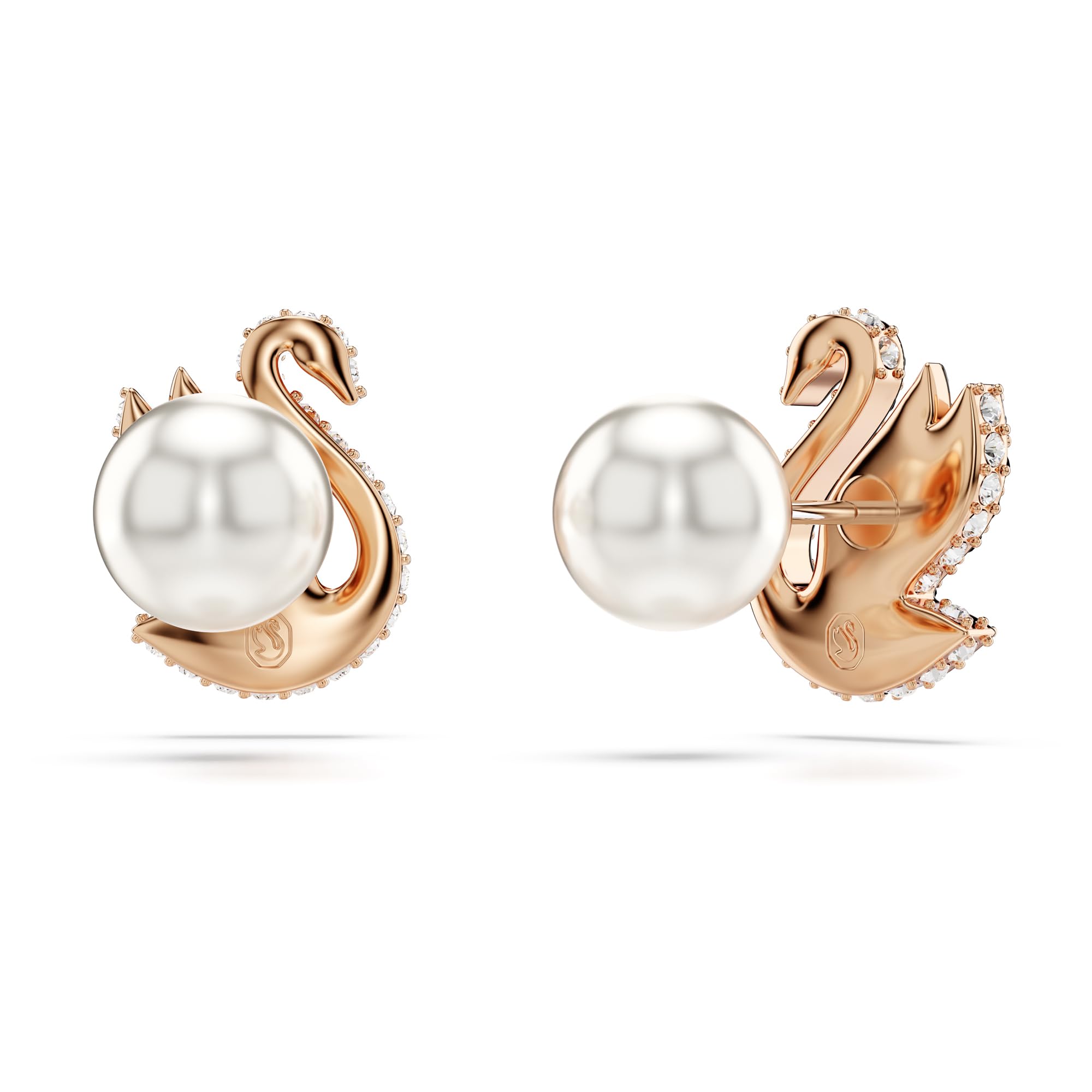 Foto 5 pulgar | Pendientes Con Forma De Cisne De Swarovski Con Cristales Negros Y Perlas De Oro Rosa - Venta Internacional.