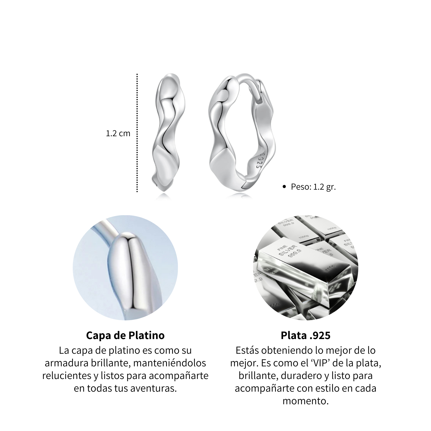 Foto 7 pulgar | Aretes Chulada, Arracadas Onduladas De Plata .925 Con Chapa De Platino