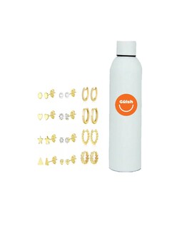 Foto 1 | 12 Aretes De Laminado Oro 14k + Termo De Agua Güish
