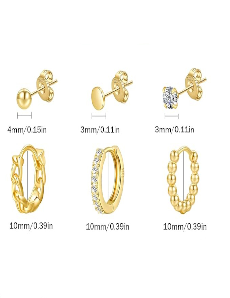 Foto 4 pulgar | 12 Aretes De Laminado Oro 14k + Termo De Agua Güish