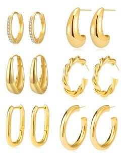 Foto 2 | Aretes de Oro 14k Mujer 6 Pares + Termo Güish