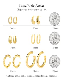 Foto 3 | Aretes de Oro 14k Mujer 6 Pares + Termo Güish