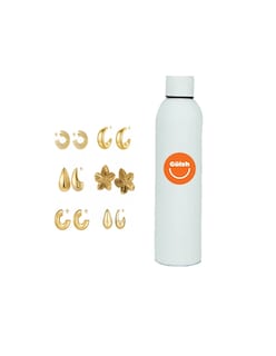 Foto 1 | 6 Pares De Aretes De Acero Inoxidable + Termo De Agua Güish
