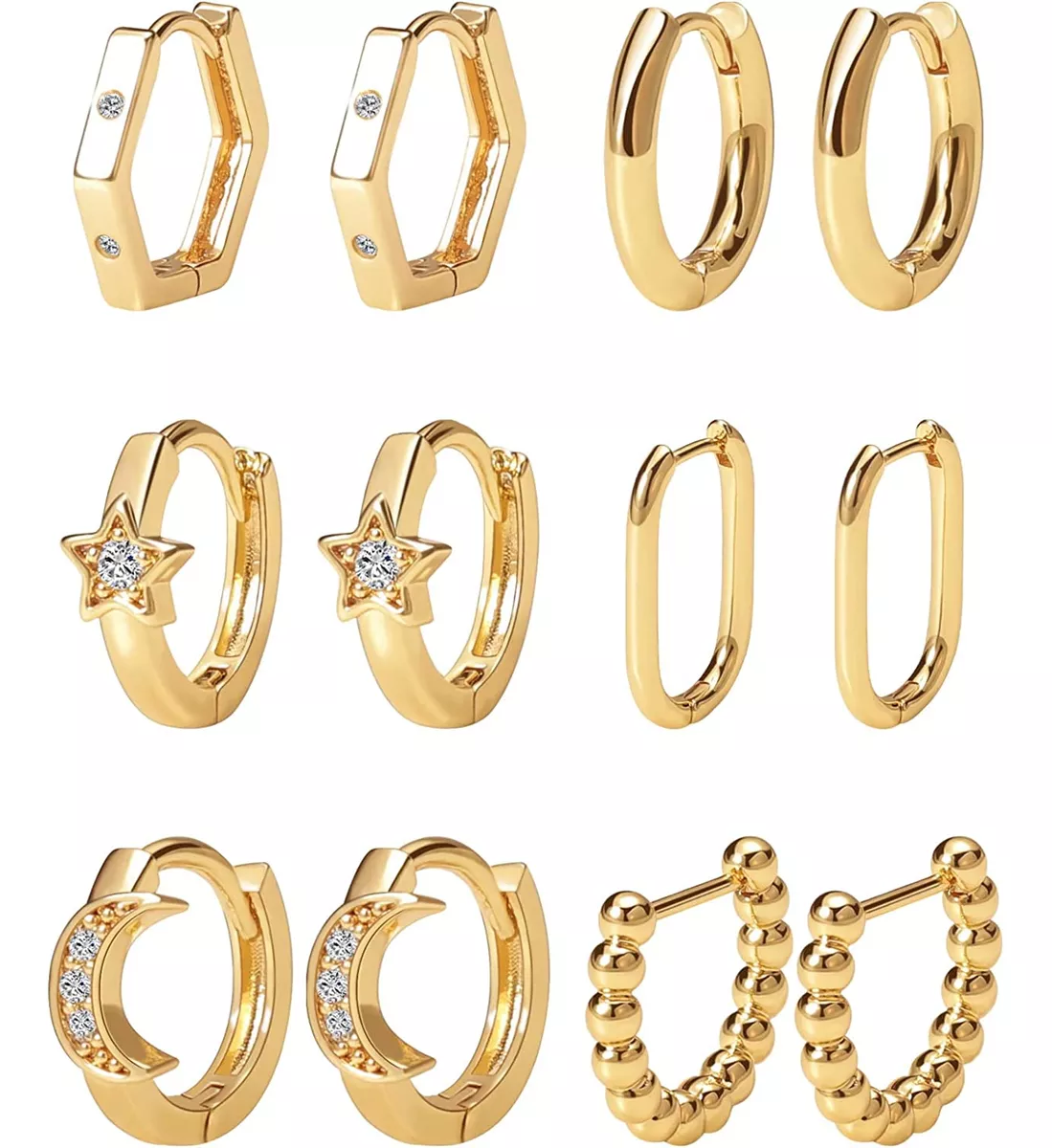 Foto 1 | Aretes de Oro 14 k Huggies 6 Pares