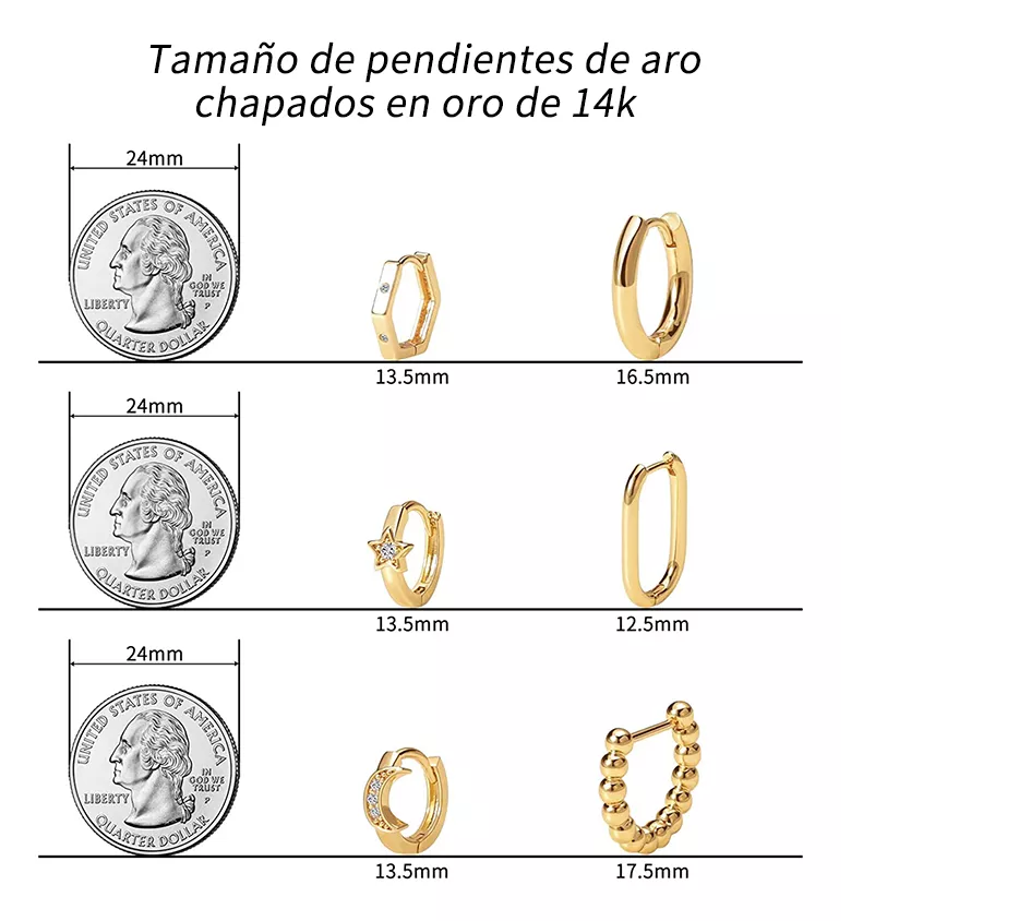 Foto 2 | Aretes de Oro 14 k Huggies 6 Pares