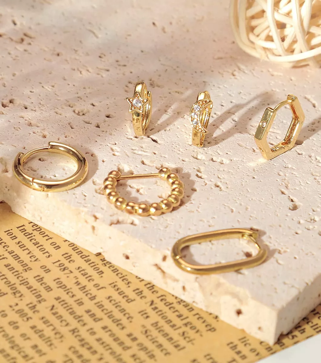 Foto 3 | Aretes de Oro 14 k Huggies 6 Pares